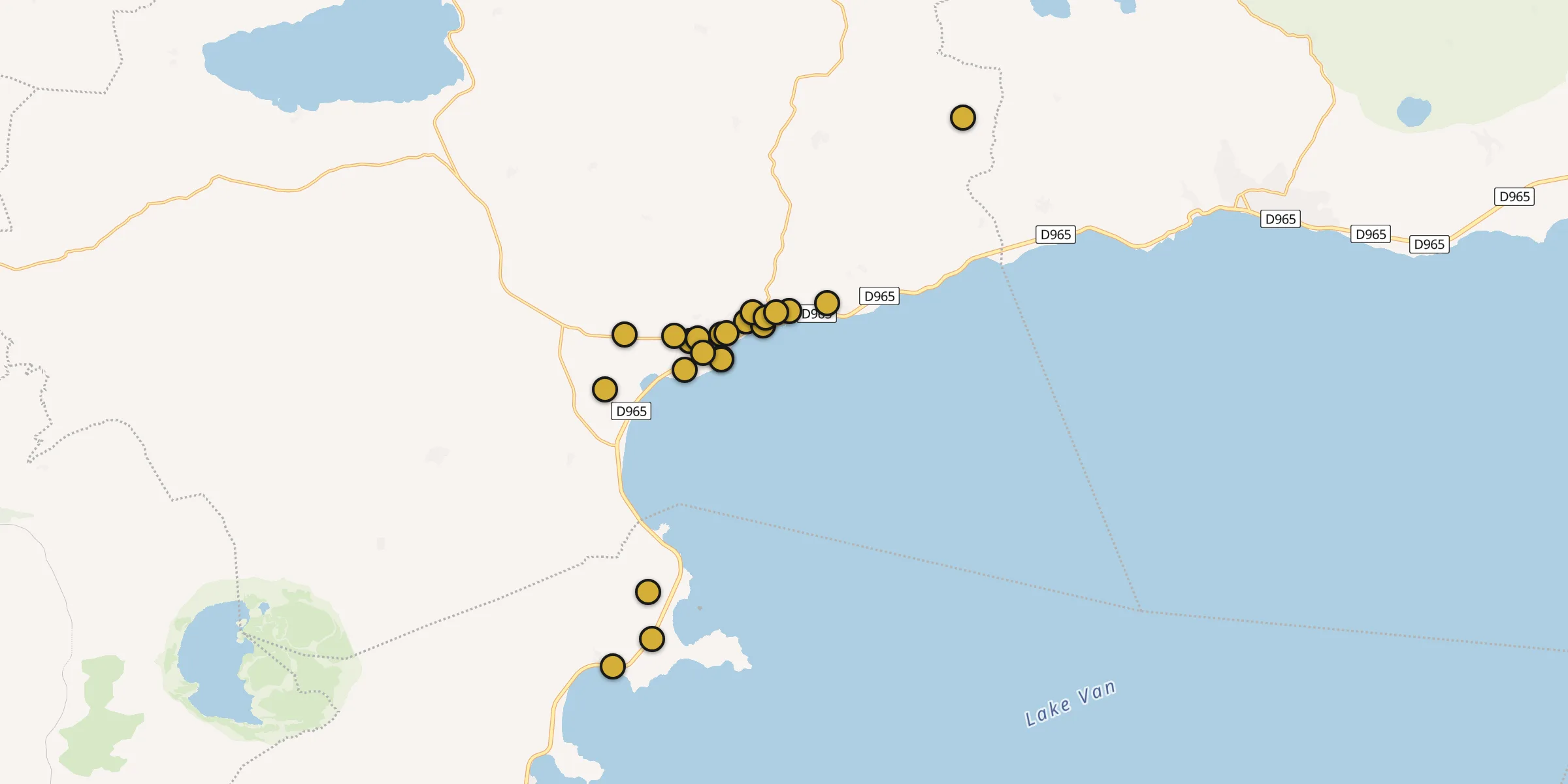 Plan des mosquées à Ahlat : cliquez sur un point pour voir la fiche