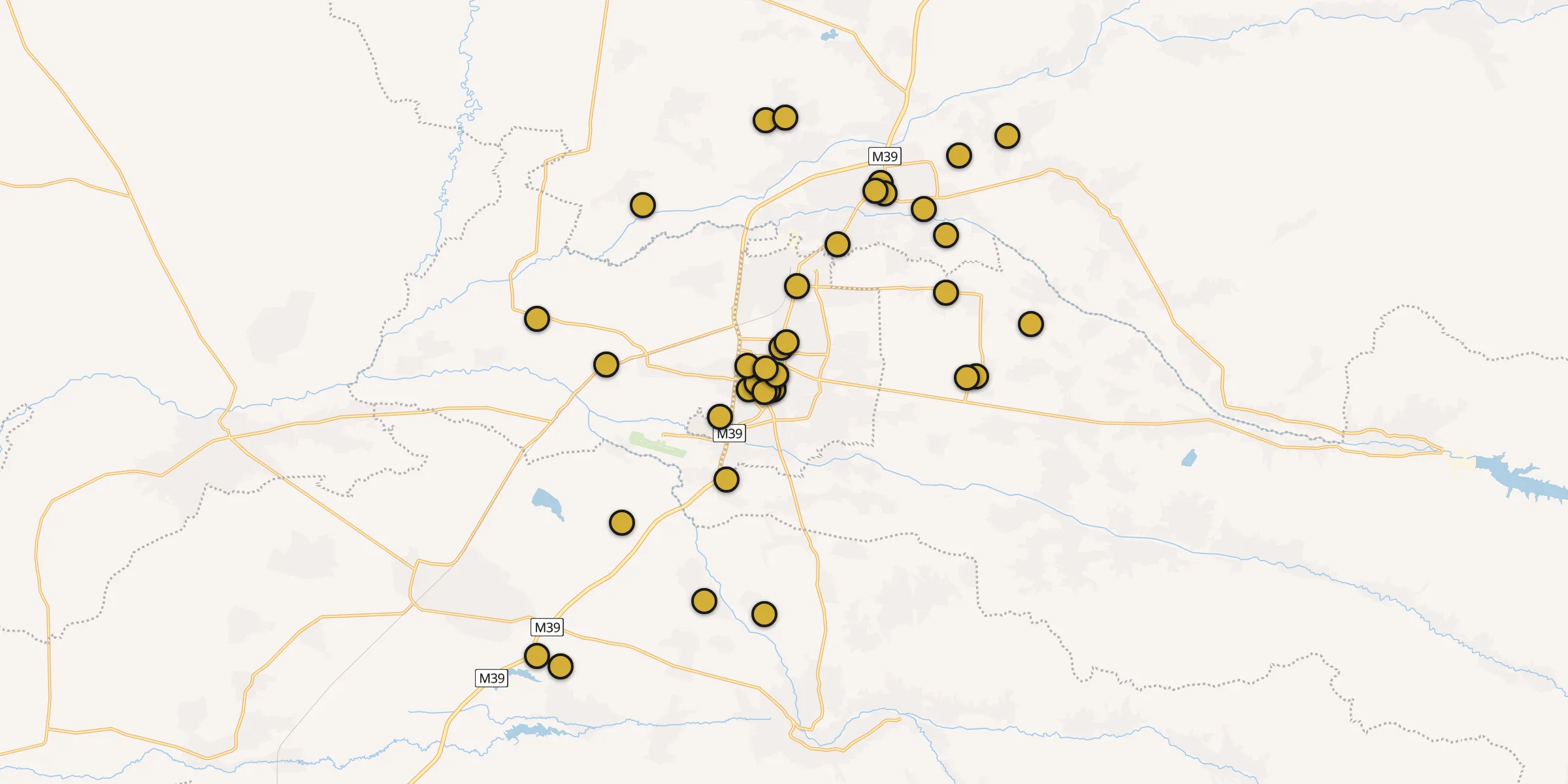Plan des mosquées à Chakhrisabz : cliquez sur un point pour voir la fiche