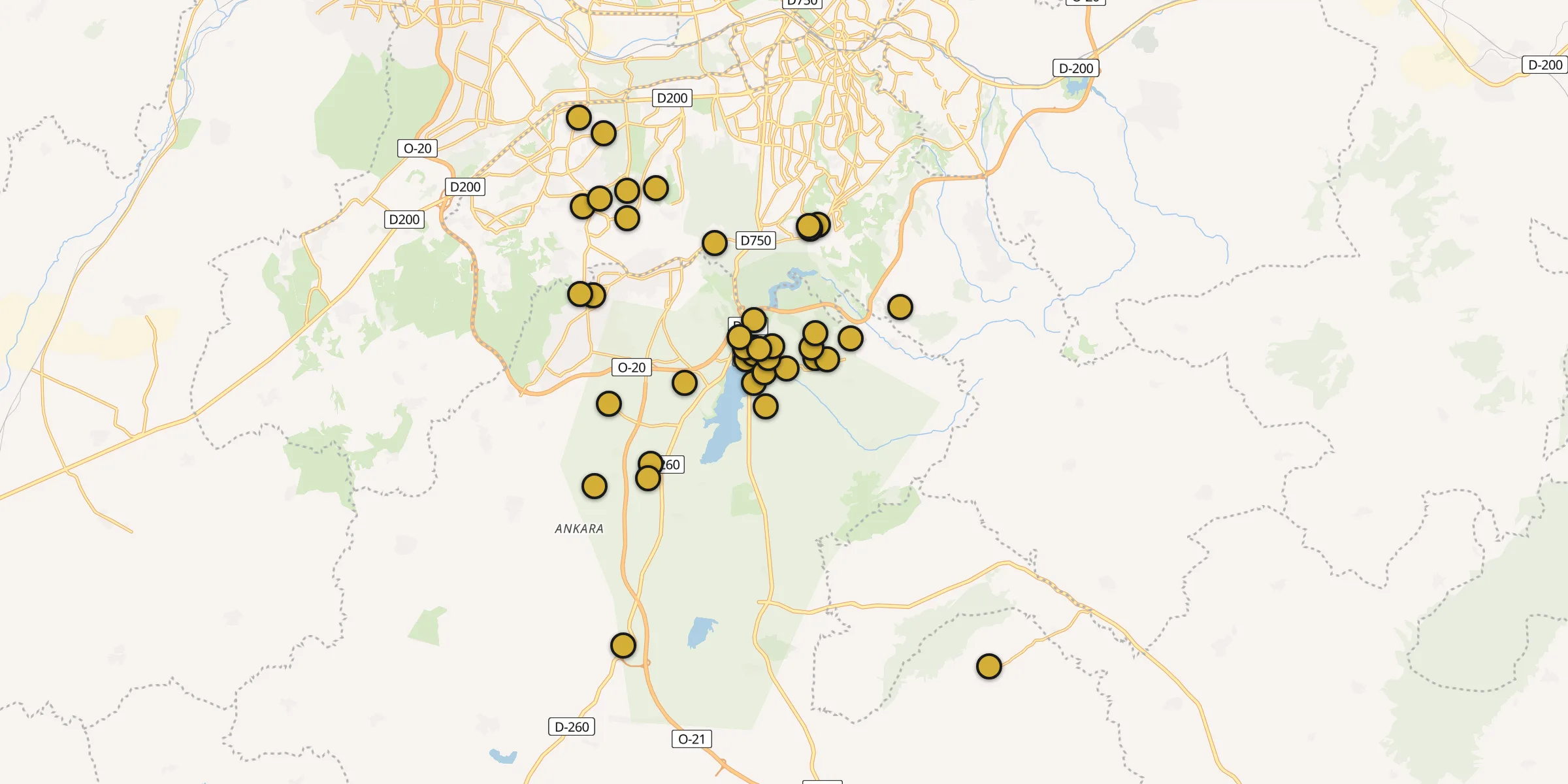 Plan des mosquées à Gölbaşı : cliquez sur un point pour voir la fiche