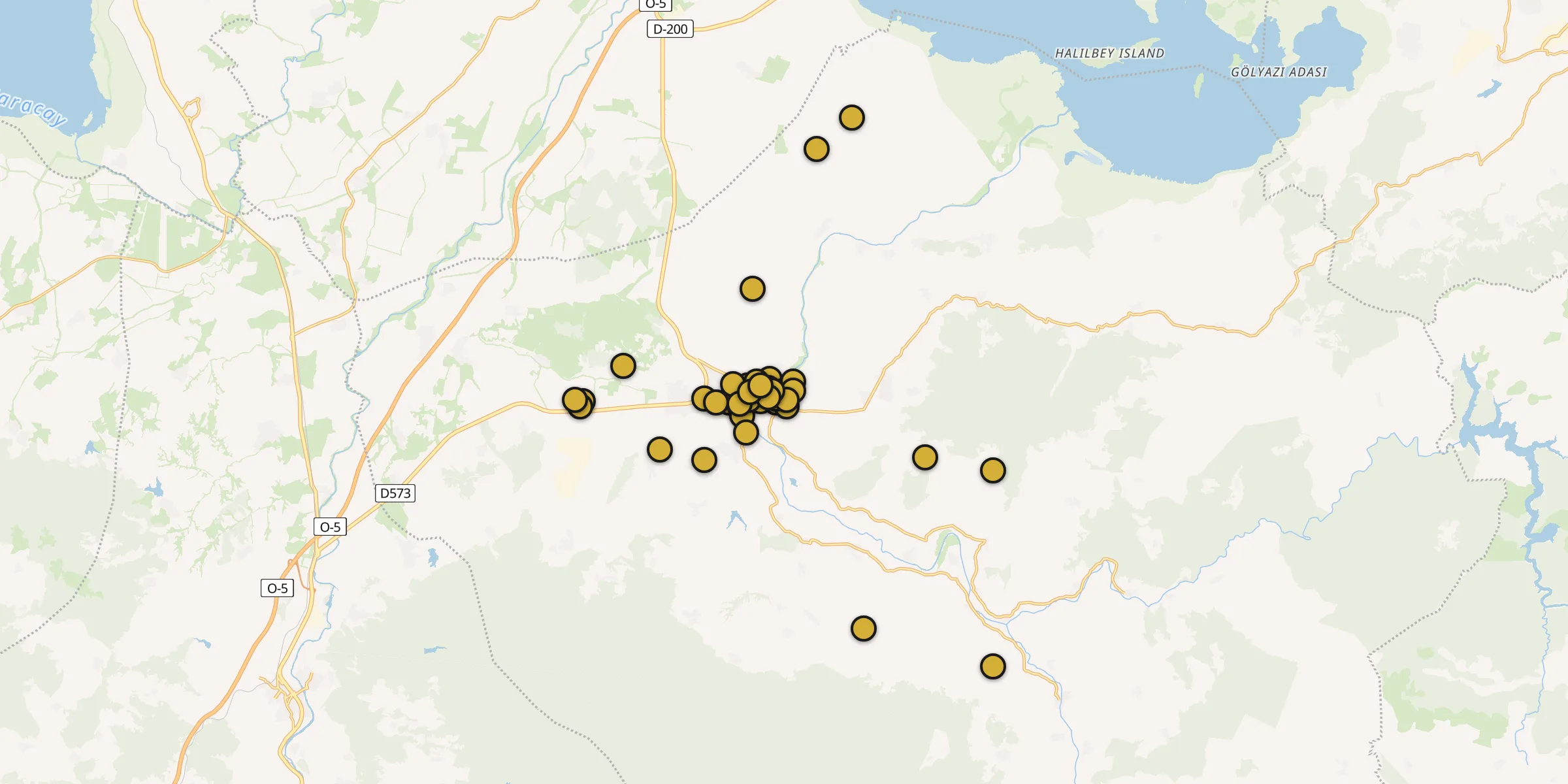 Plan des mosquées à Mustafakemalpaşa : cliquez sur un point pour voir la fiche