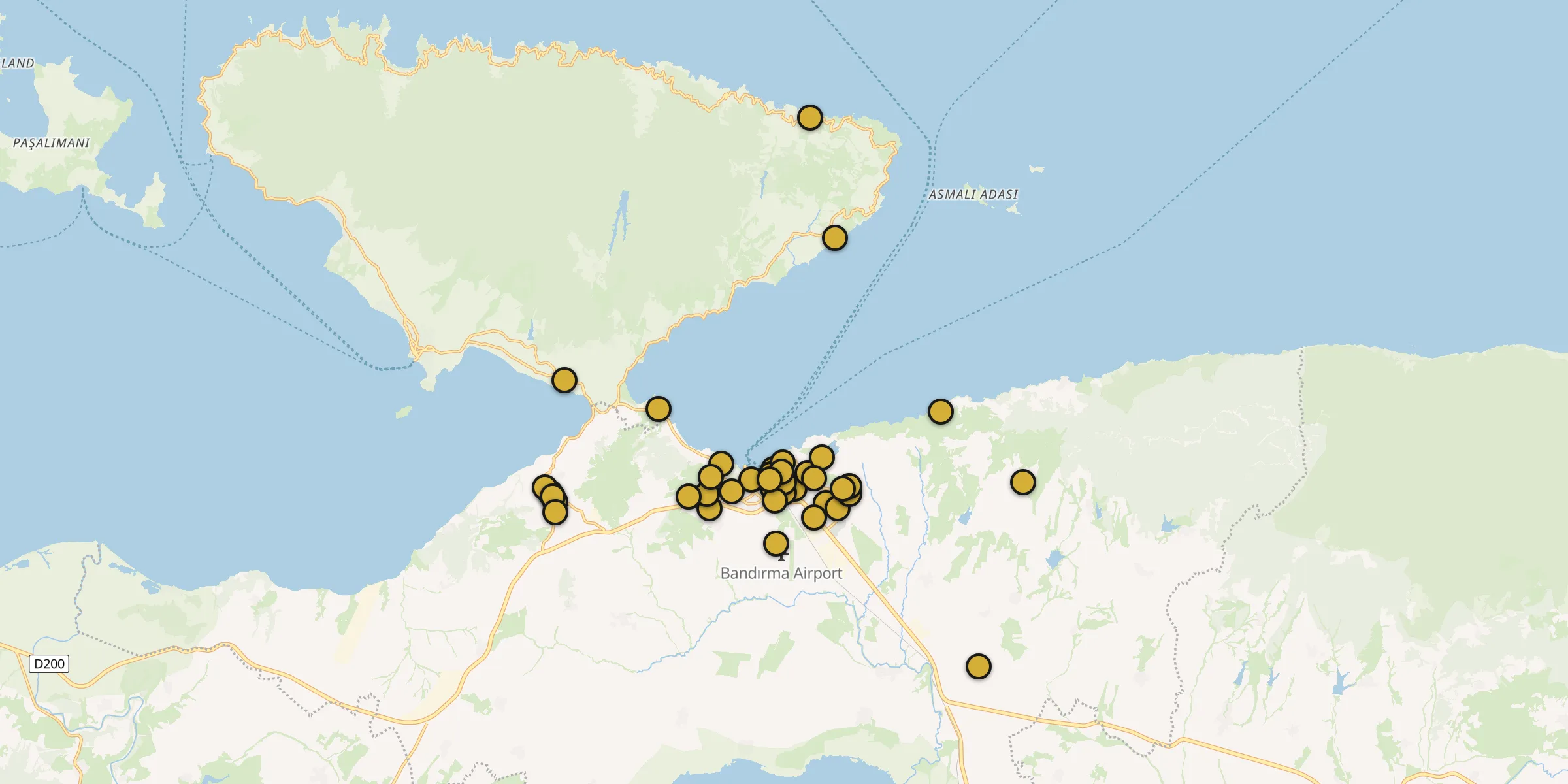 Plan des mosquées à Bandırma : cliquez sur un point pour voir la fiche