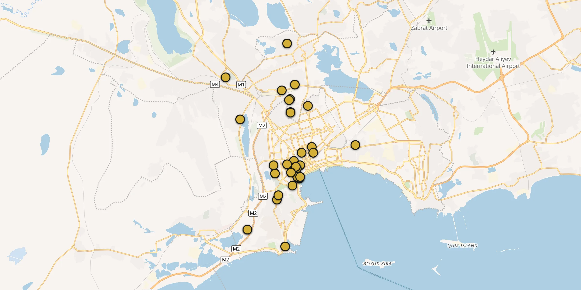 Carte des mosquées à Bakou