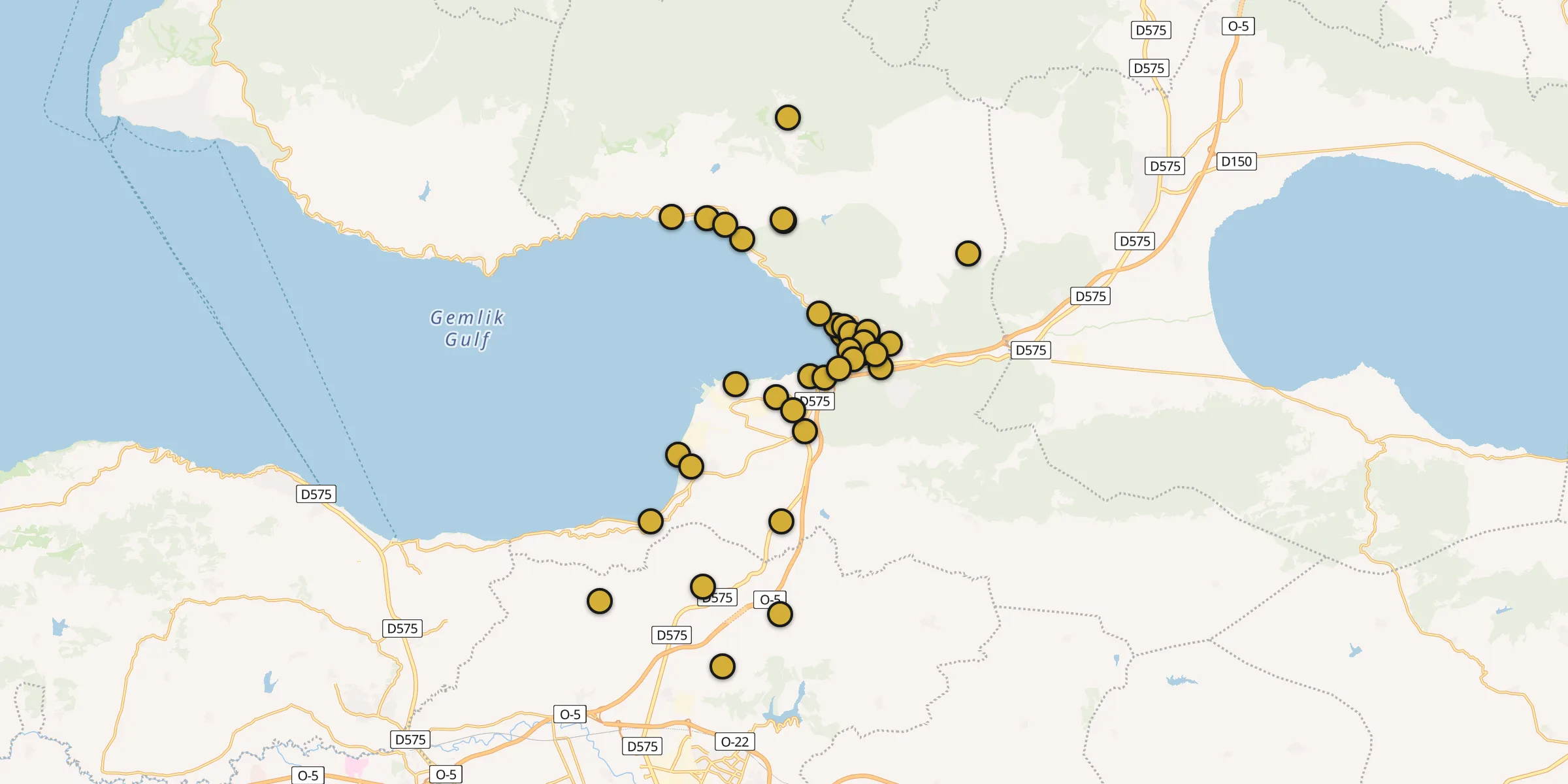 Plan des mosquées à Gemlik : cliquez sur un point pour voir la fiche