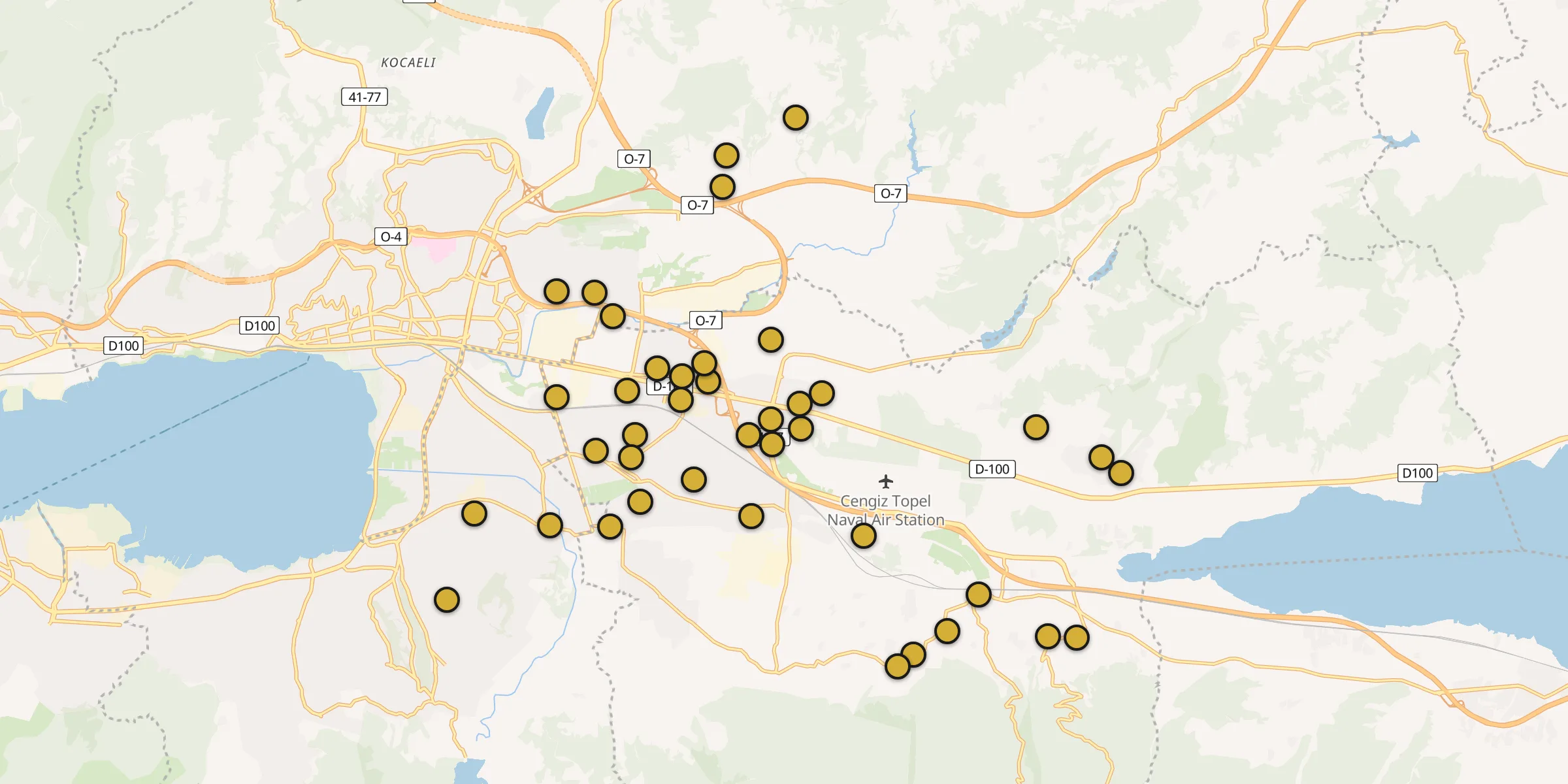 Plan des mosquées à Kartepe : cliquez sur un point pour voir la fiche
