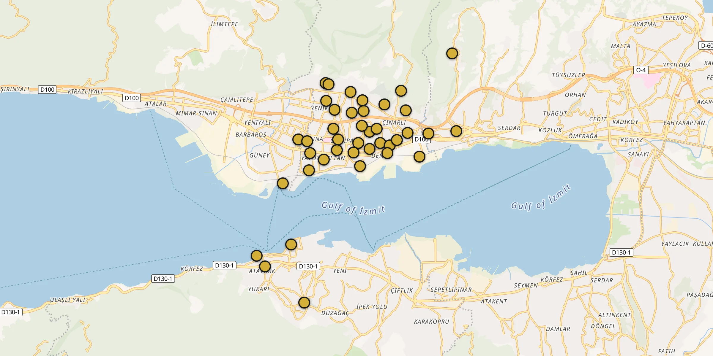 Plan des mosquées à Derince : cliquez sur un point pour voir la fiche