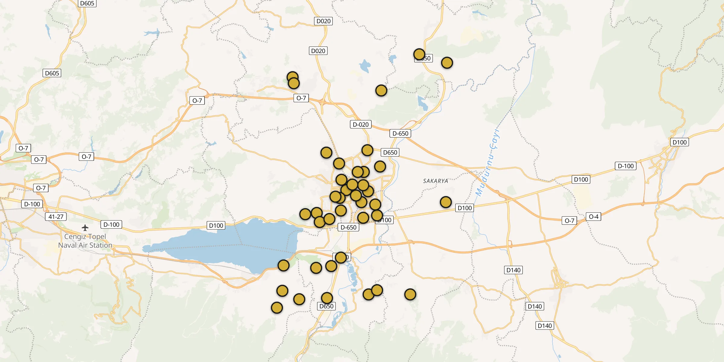 Plan des mosquées à Adapazarı : cliquez sur un point pour voir la fiche