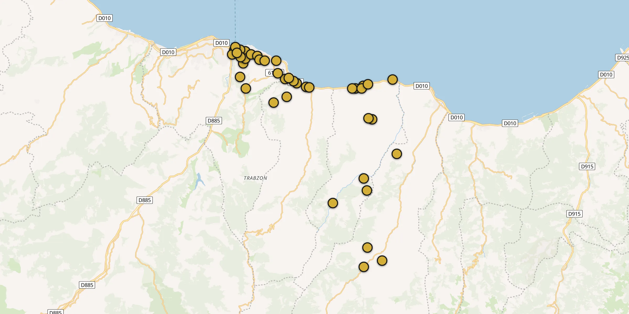 Plan des mosquées à Ortahisar : cliquez sur un point pour voir la fiche