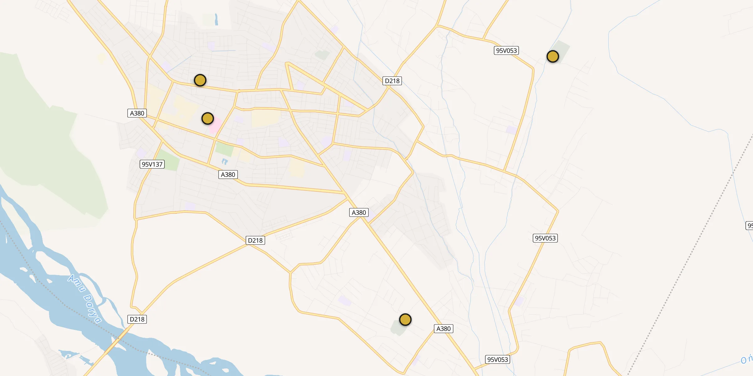 Plan des mosquées à Beruniy : cliquez sur un point pour voir la fiche