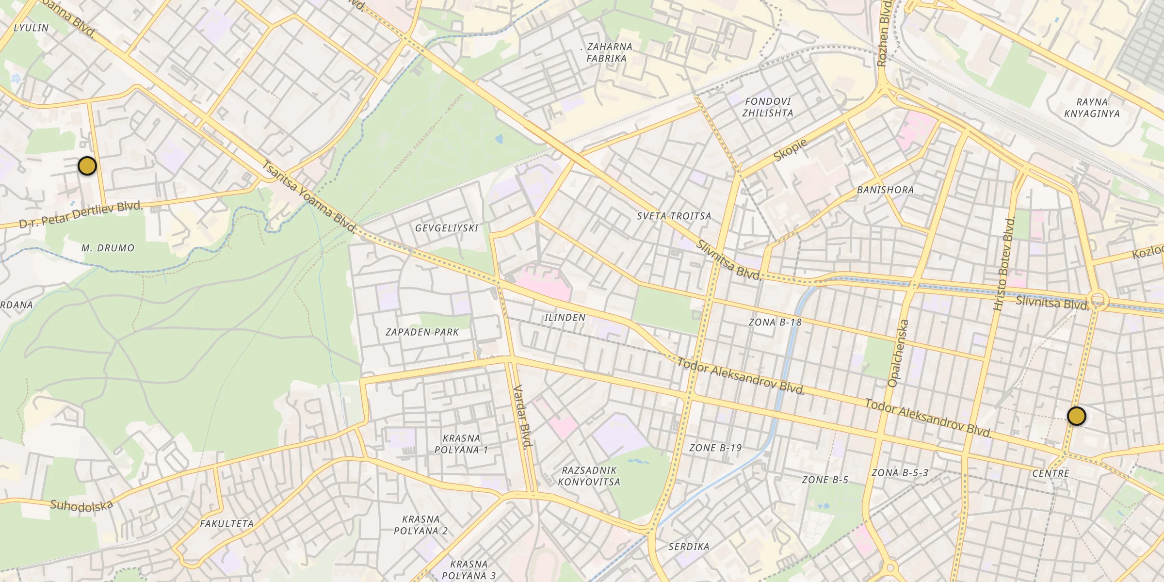 Carte des mosquées à Sofia