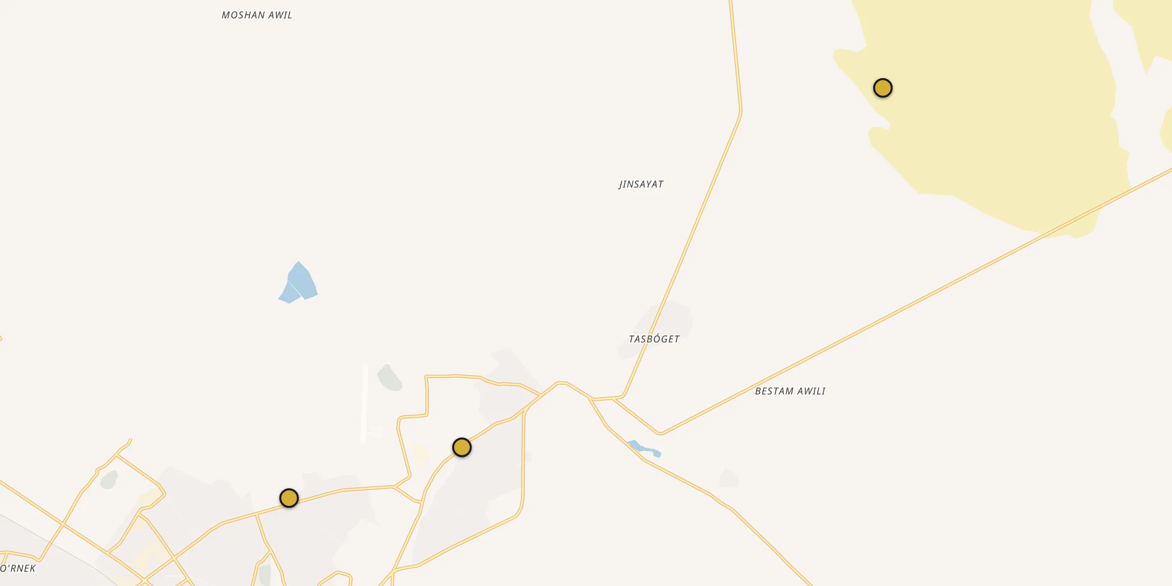 Plan des mosquées à Oltinko‘l : cliquez sur un point pour voir la fiche