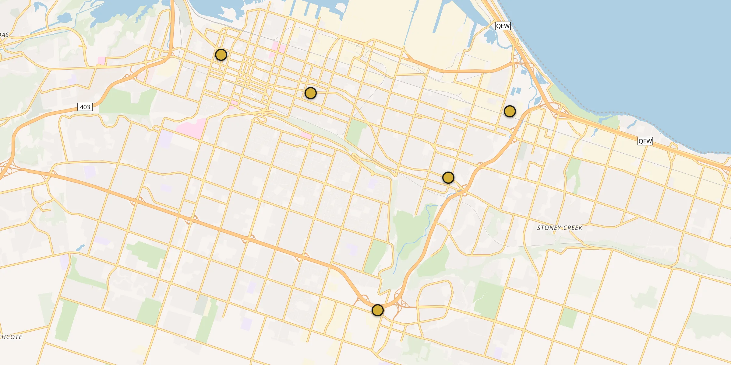 Plan des mosquées à Hamilton : cliquez sur un point pour voir la fiche