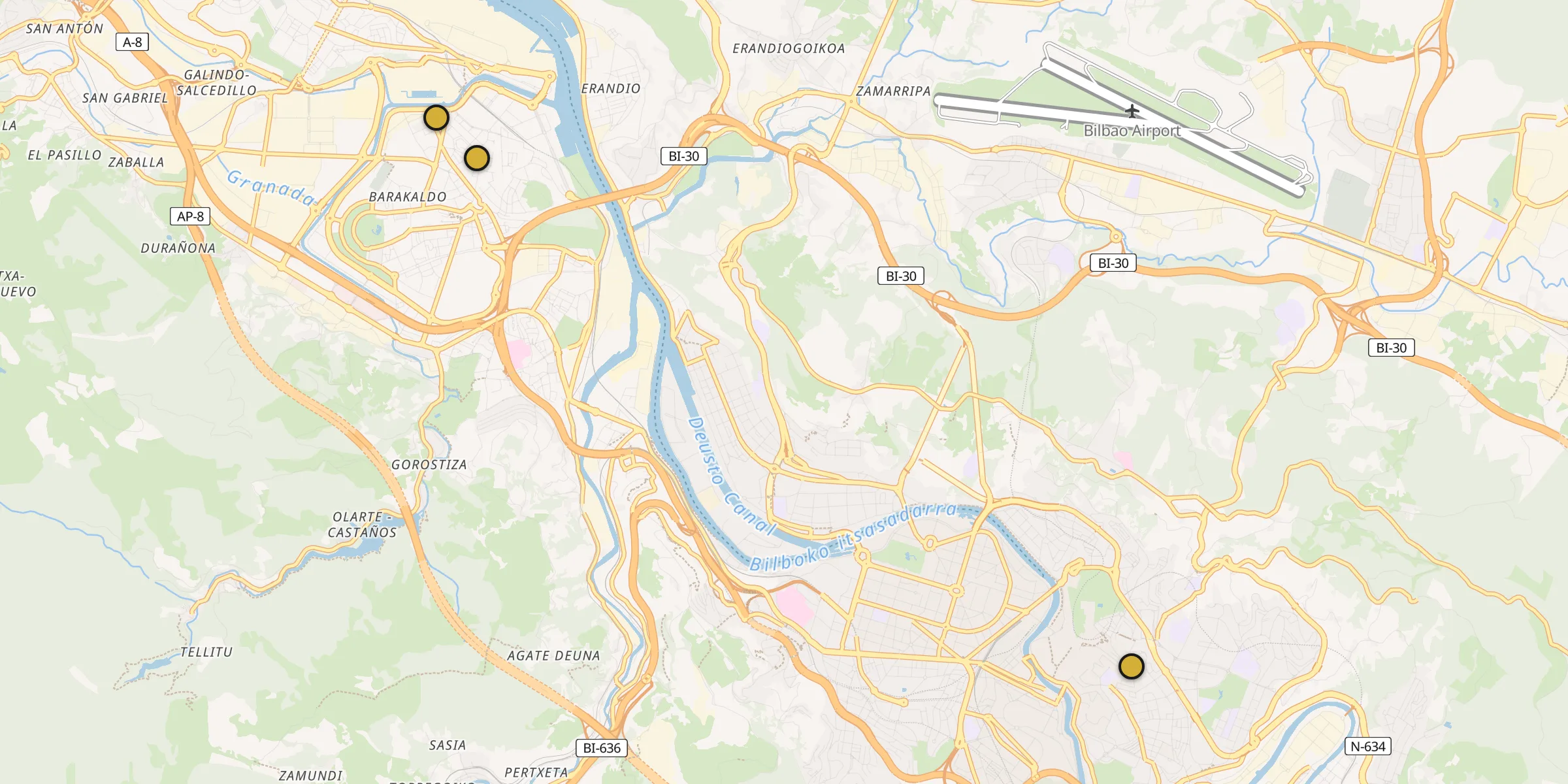 Plan des mosquées à Bilbao : cliquez sur un point pour voir la fiche