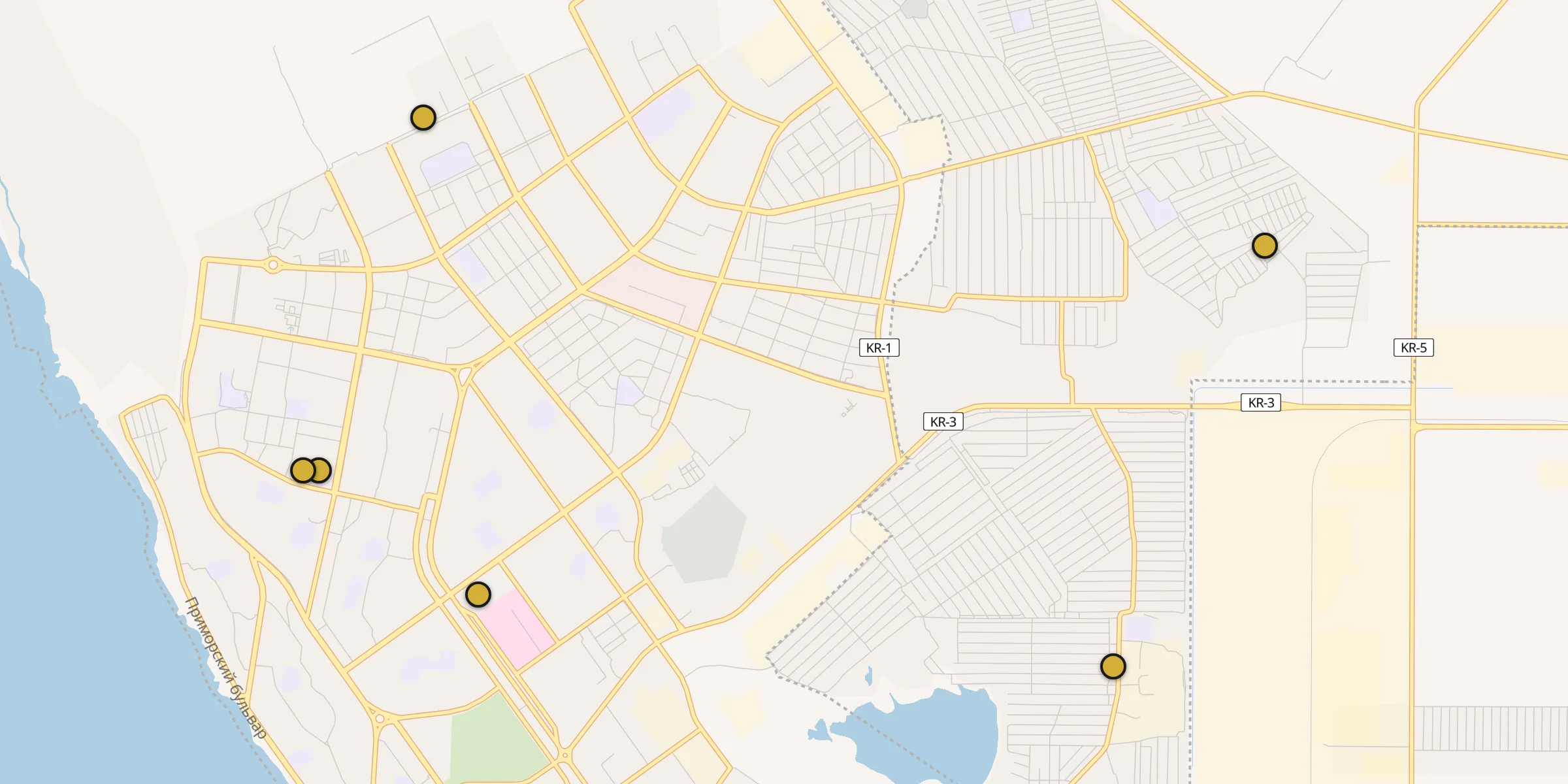 Plan des mosquées à Aktaou : cliquez sur un point pour voir la fiche