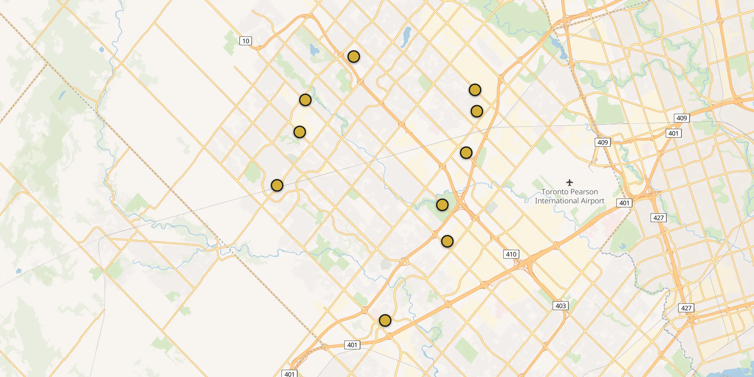Plan des mosquées à Brampton : cliquez sur un point pour voir la fiche