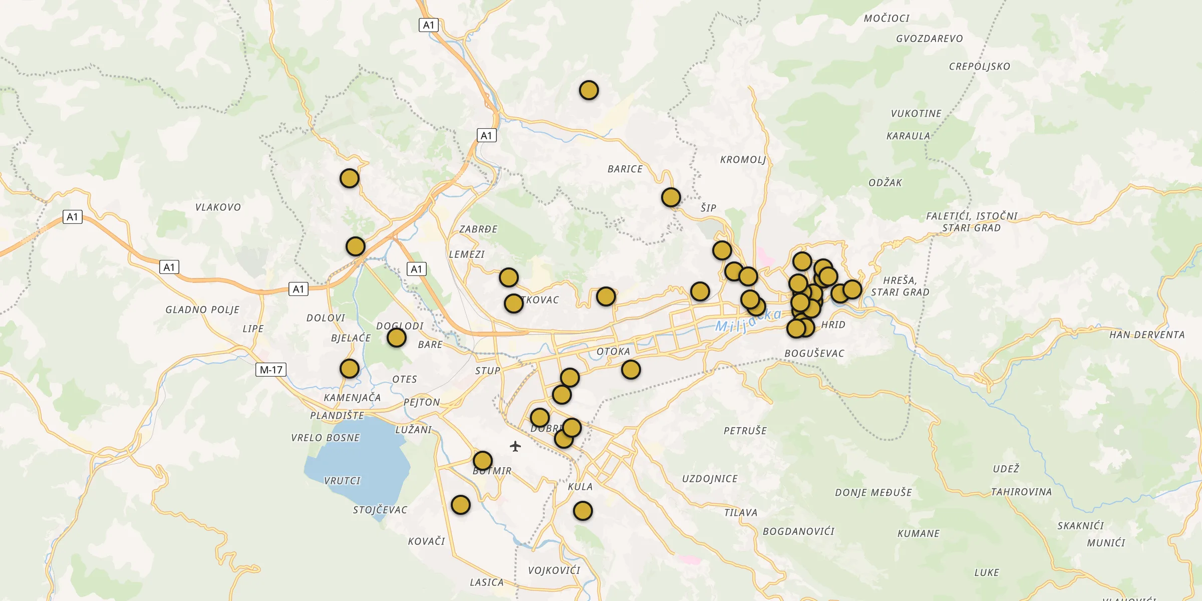 Carte des mosquées à Sarajevo