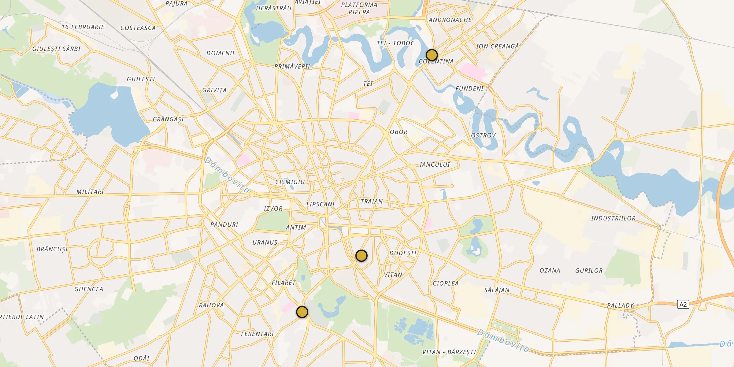 Plan des mosquées à Bucarest : cliquez sur un point pour voir la fiche