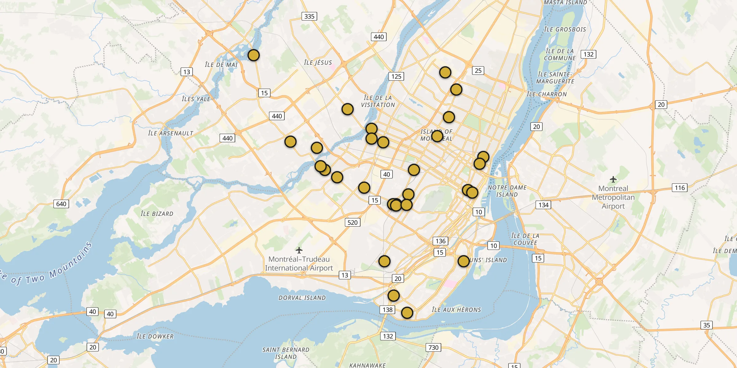 Carte des mosquées à Montréal