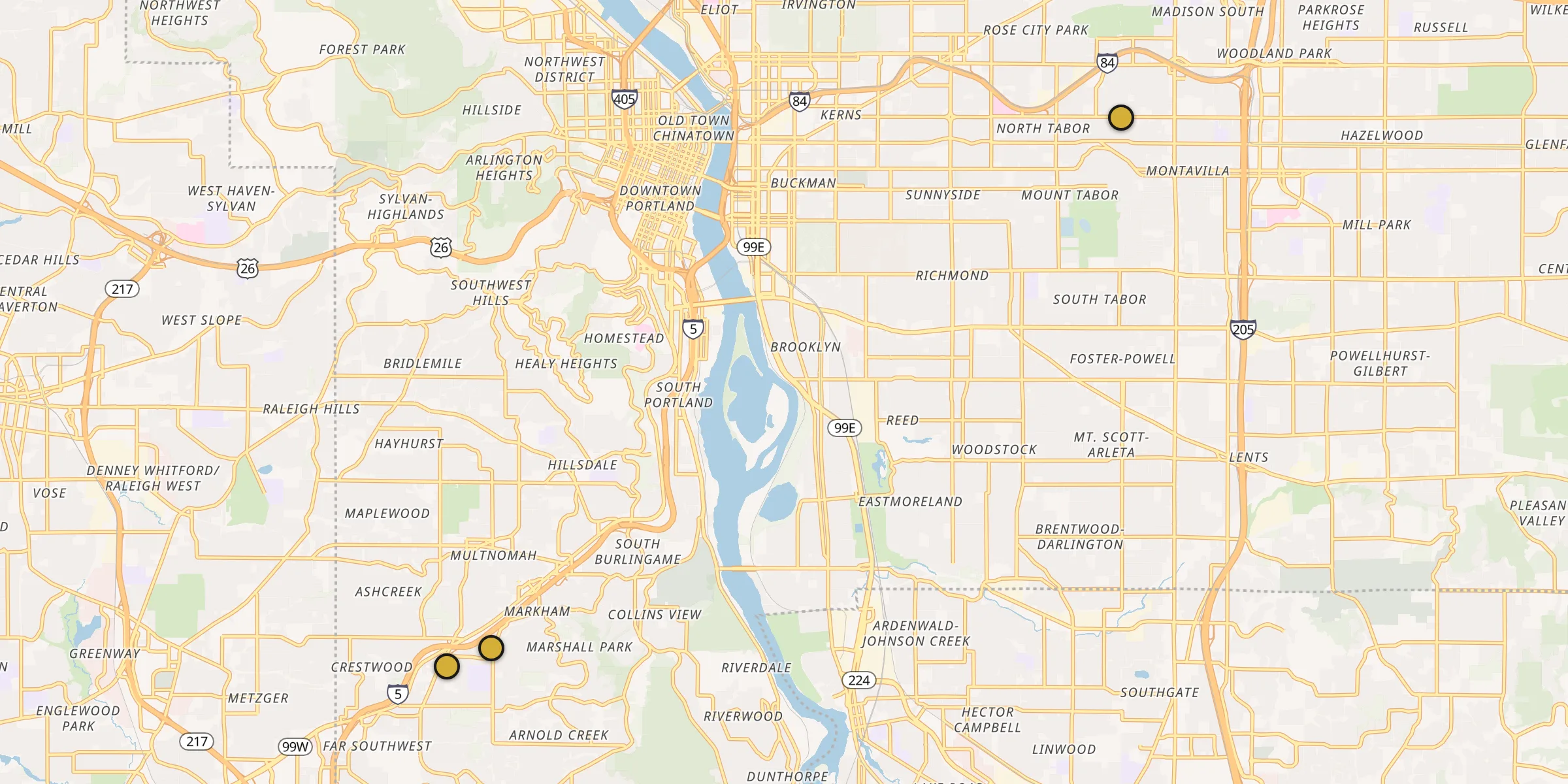 Plan des mosquées à Portland : cliquez sur un point pour voir la fiche