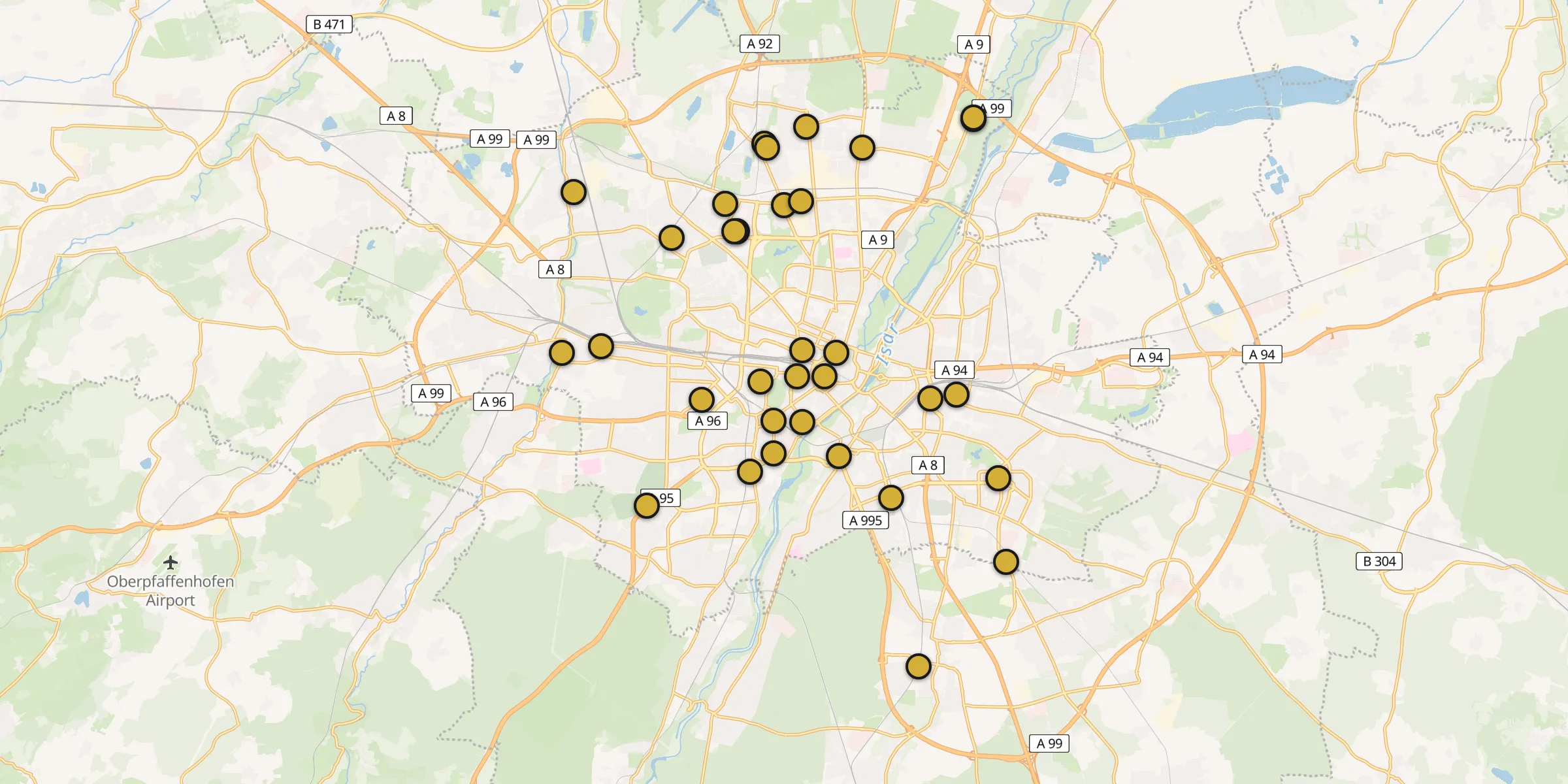 Carte des mosquées à Munich
