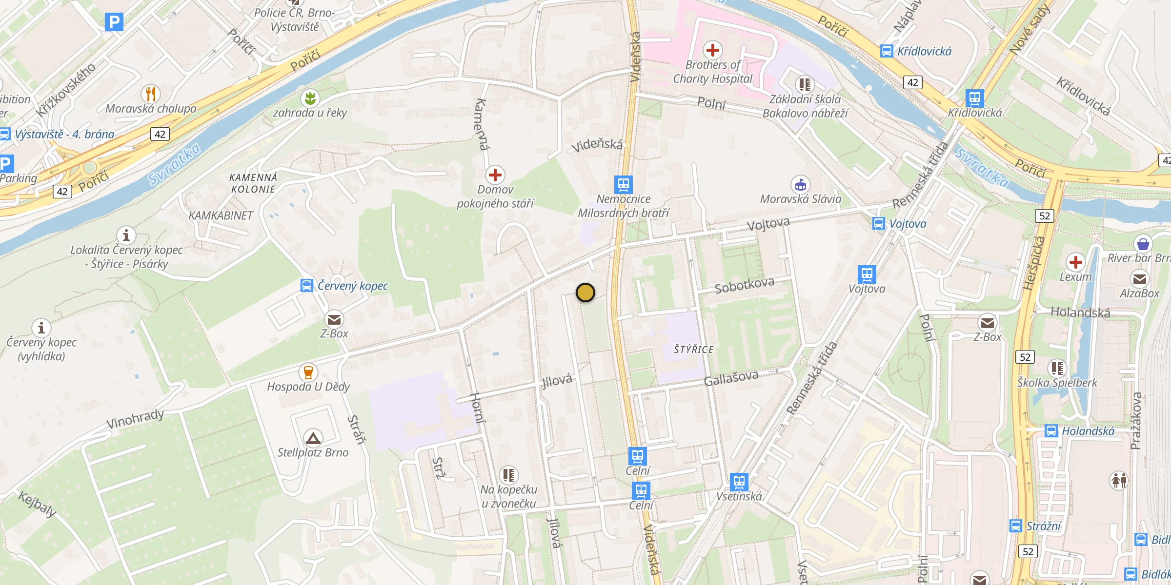Plan des mosquées à Brno : cliquez sur un point pour voir la fiche
