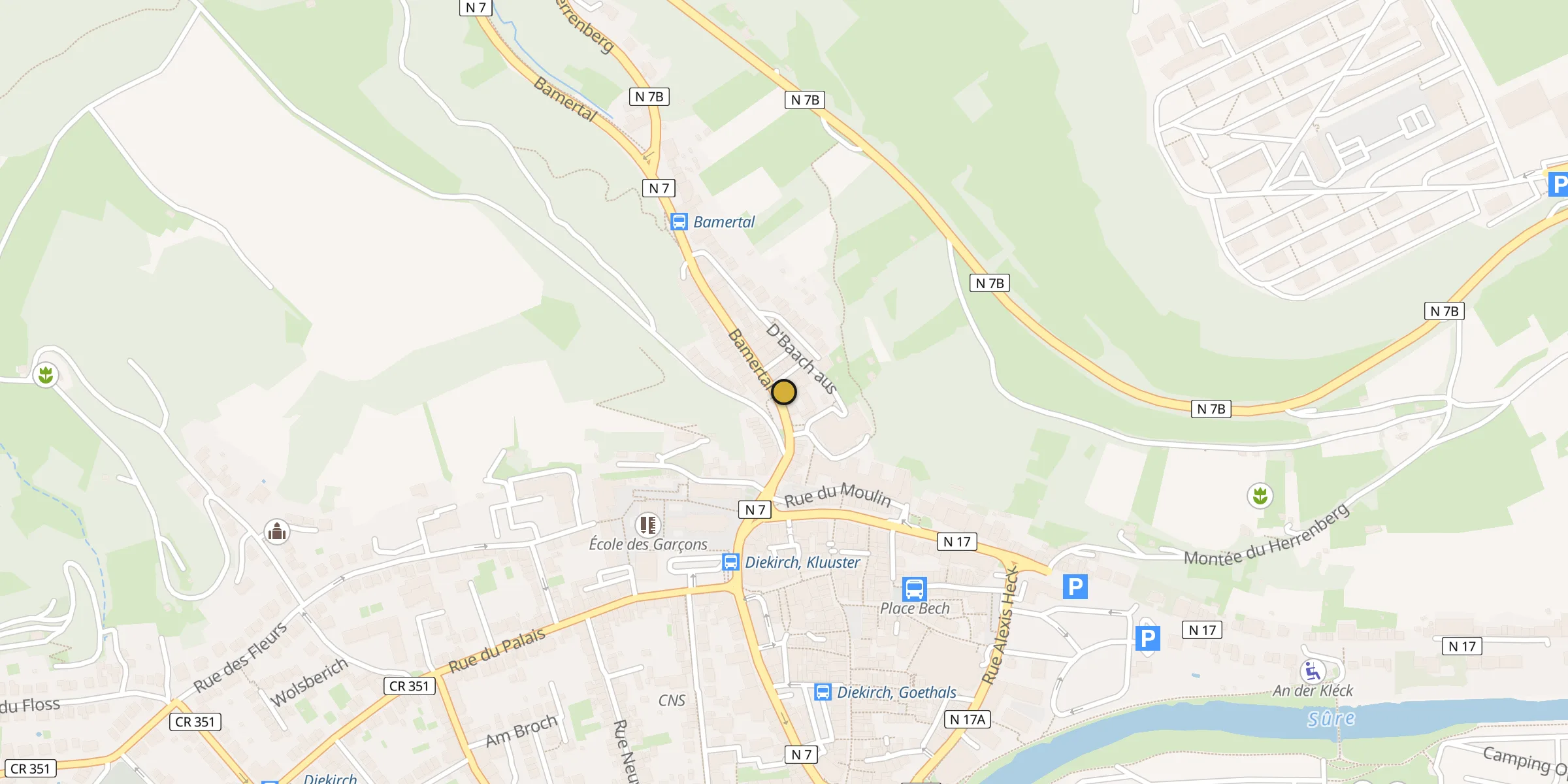 Plan des mosquées à Diekirch : cliquez sur un point pour voir la fiche