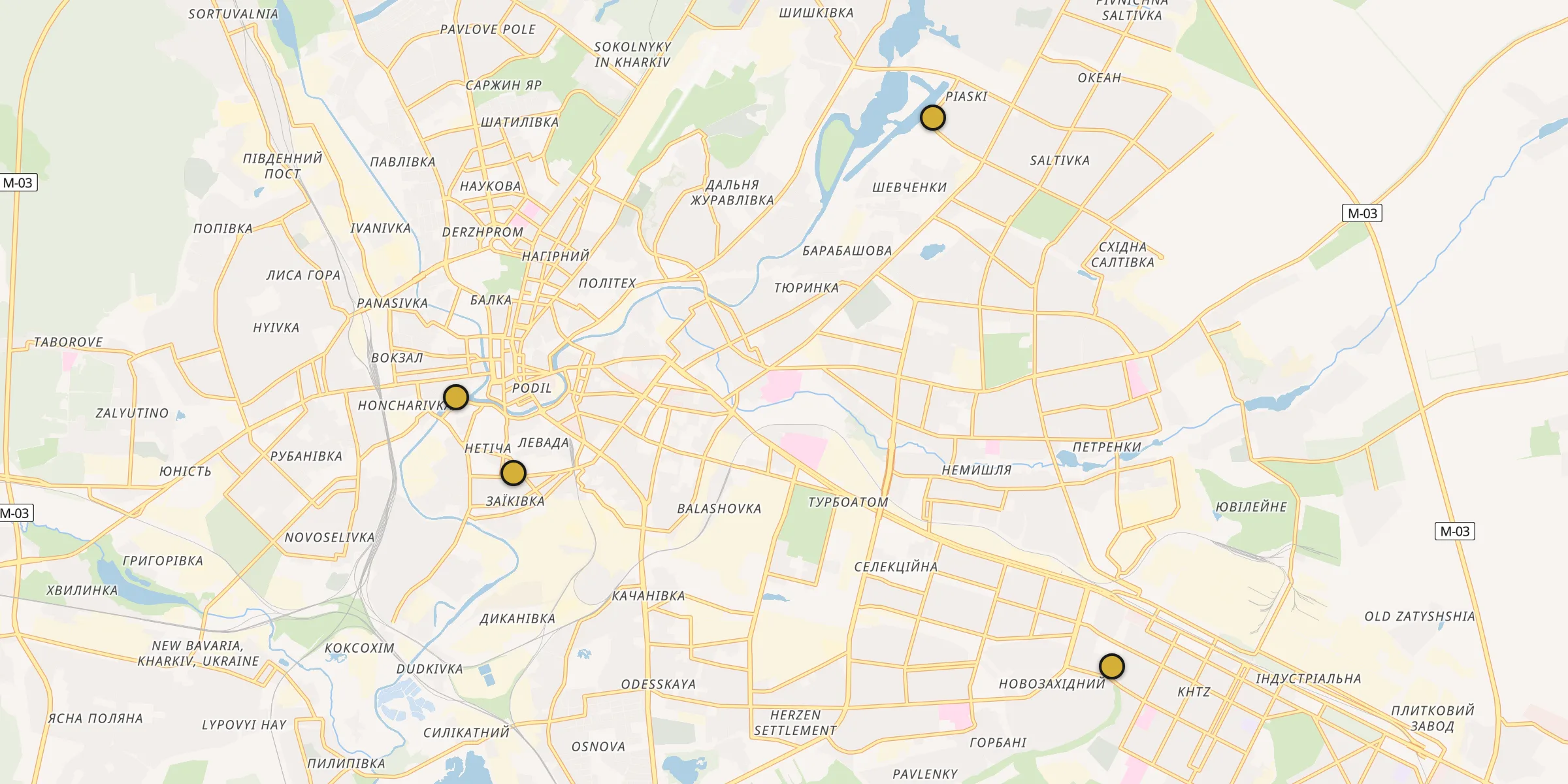 Plan des mosquées à Kharkiv : cliquez sur un point pour voir la fiche