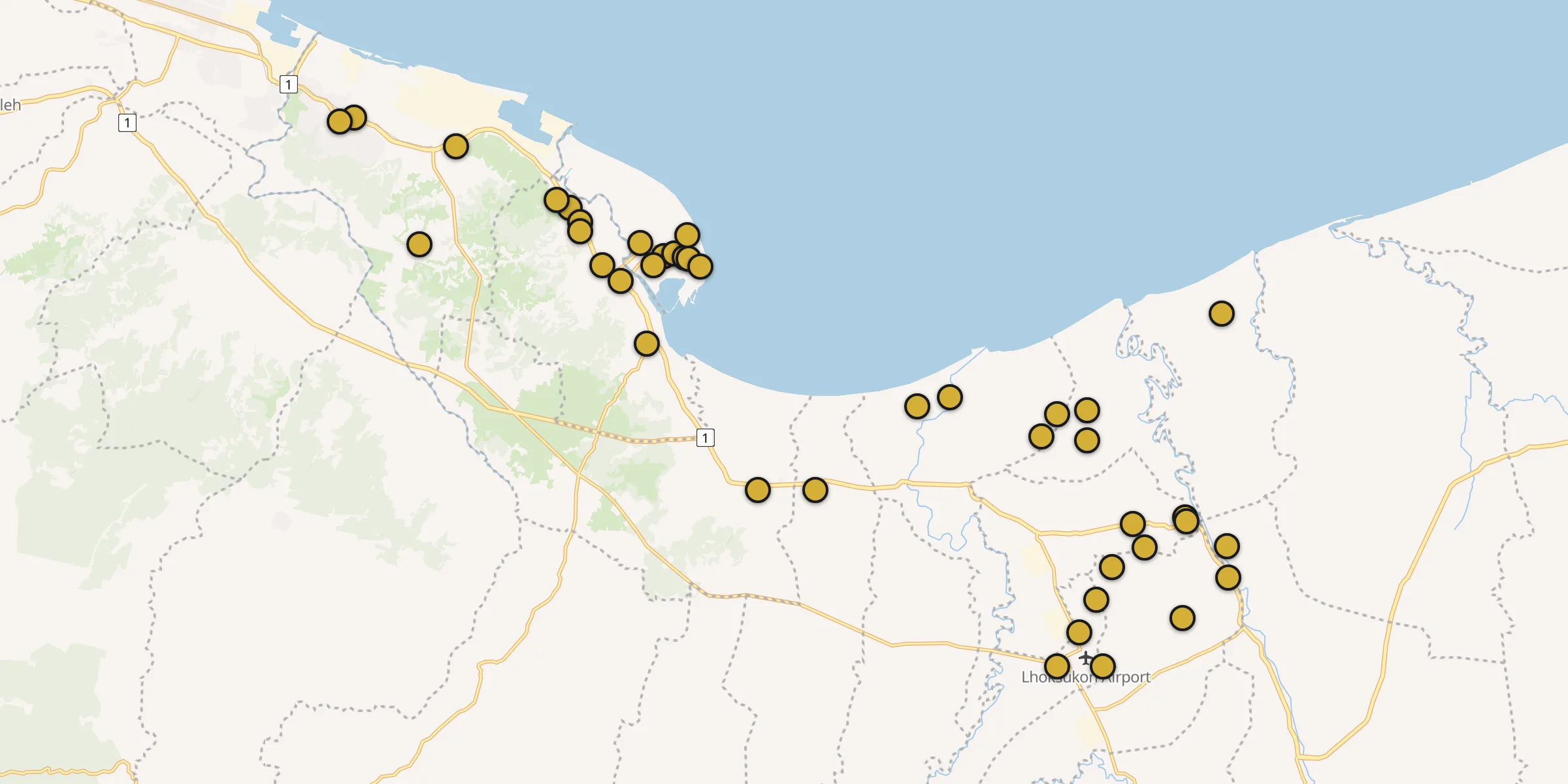 Plan des mosquées à Lhokseumawe : cliquez sur un point pour voir la fiche