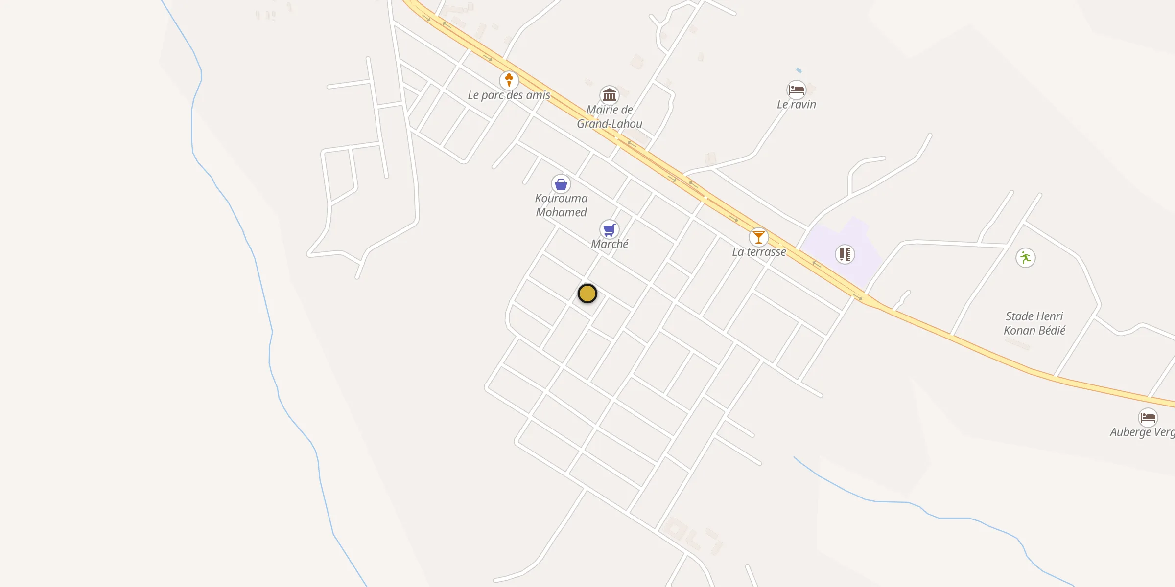 Plan des mosquées à Grand-Lahou : cliquez sur un point pour voir la fiche