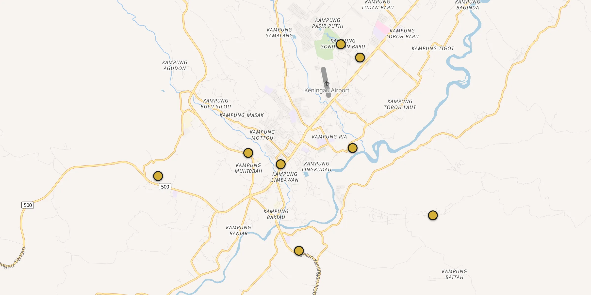 Plan des mosquées à Keningau : cliquez sur un point pour voir la fiche