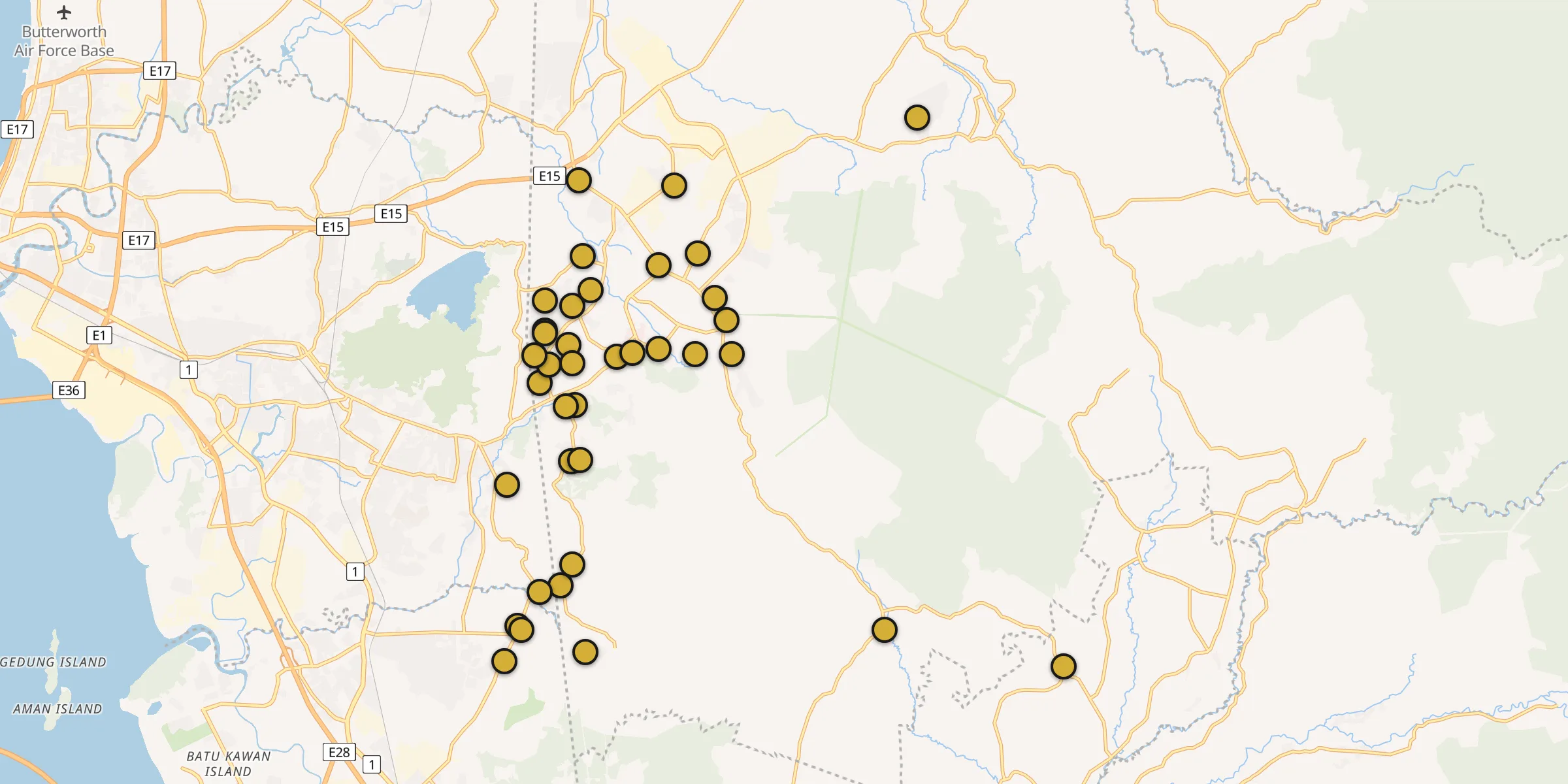 Plan des mosquées à Kulim : cliquez sur un point pour voir la fiche