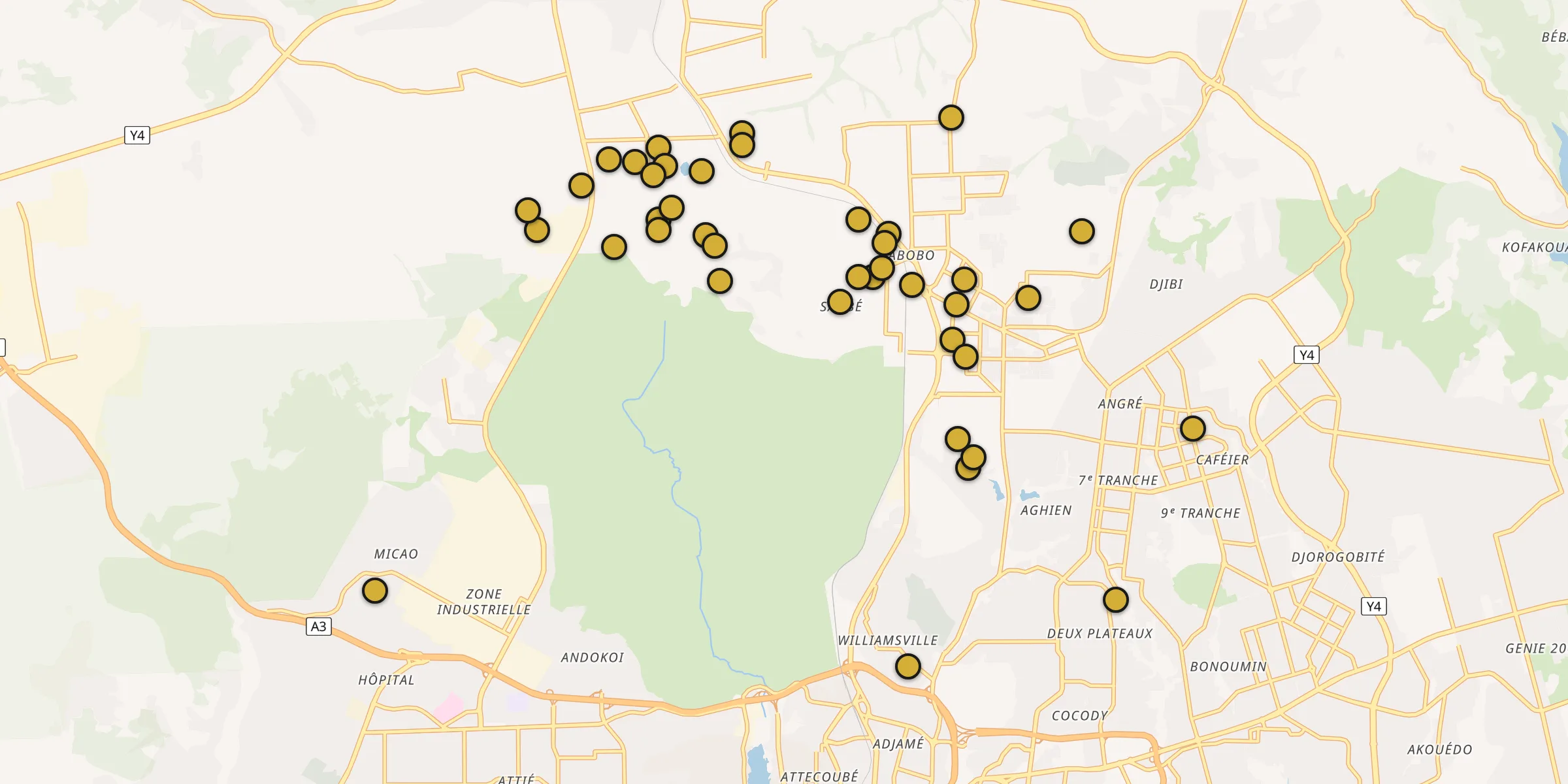 Carte des mosquées à Abobo