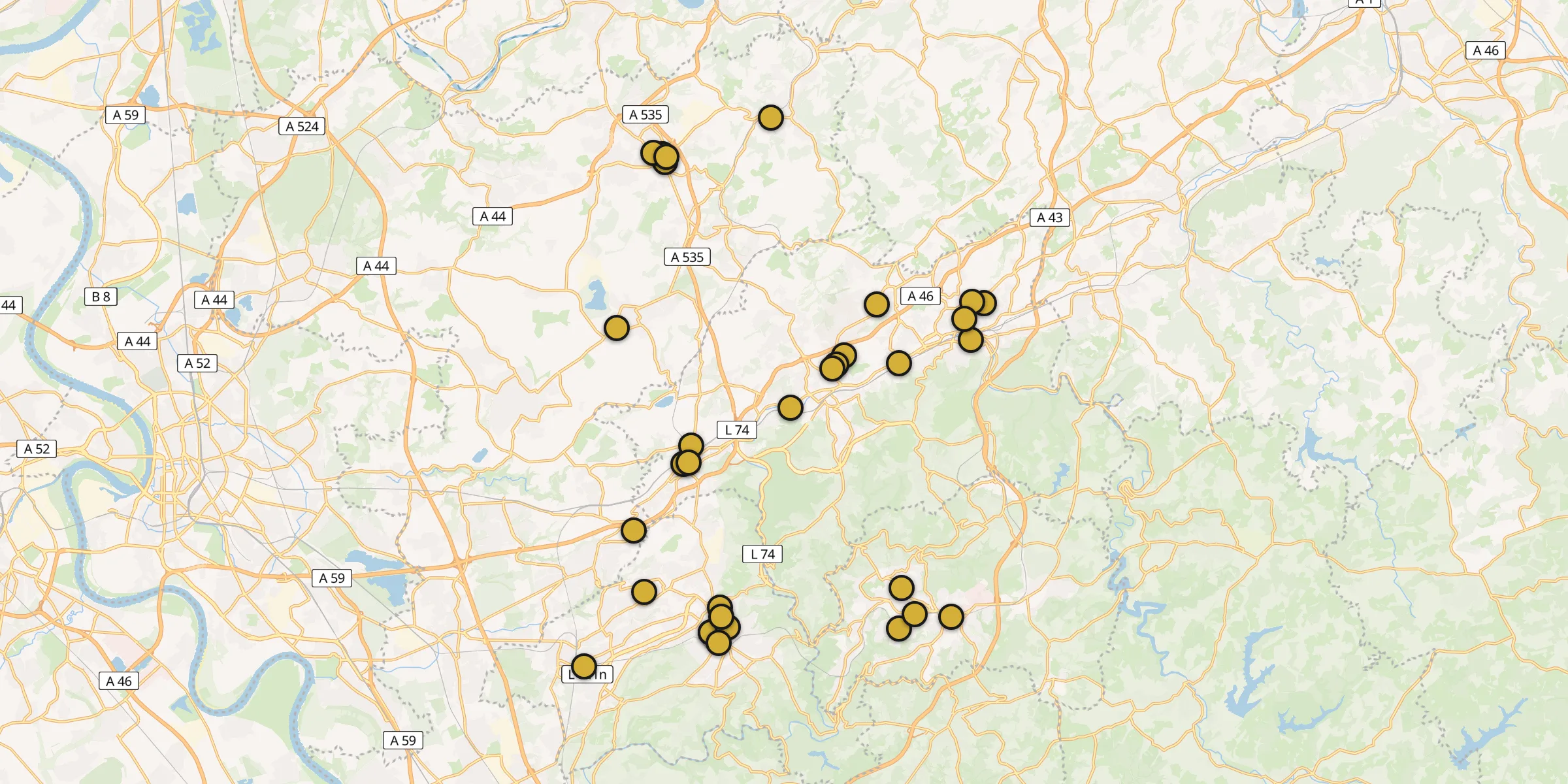 Plan des mosquées à Wuppertal : cliquez sur un point pour voir la fiche