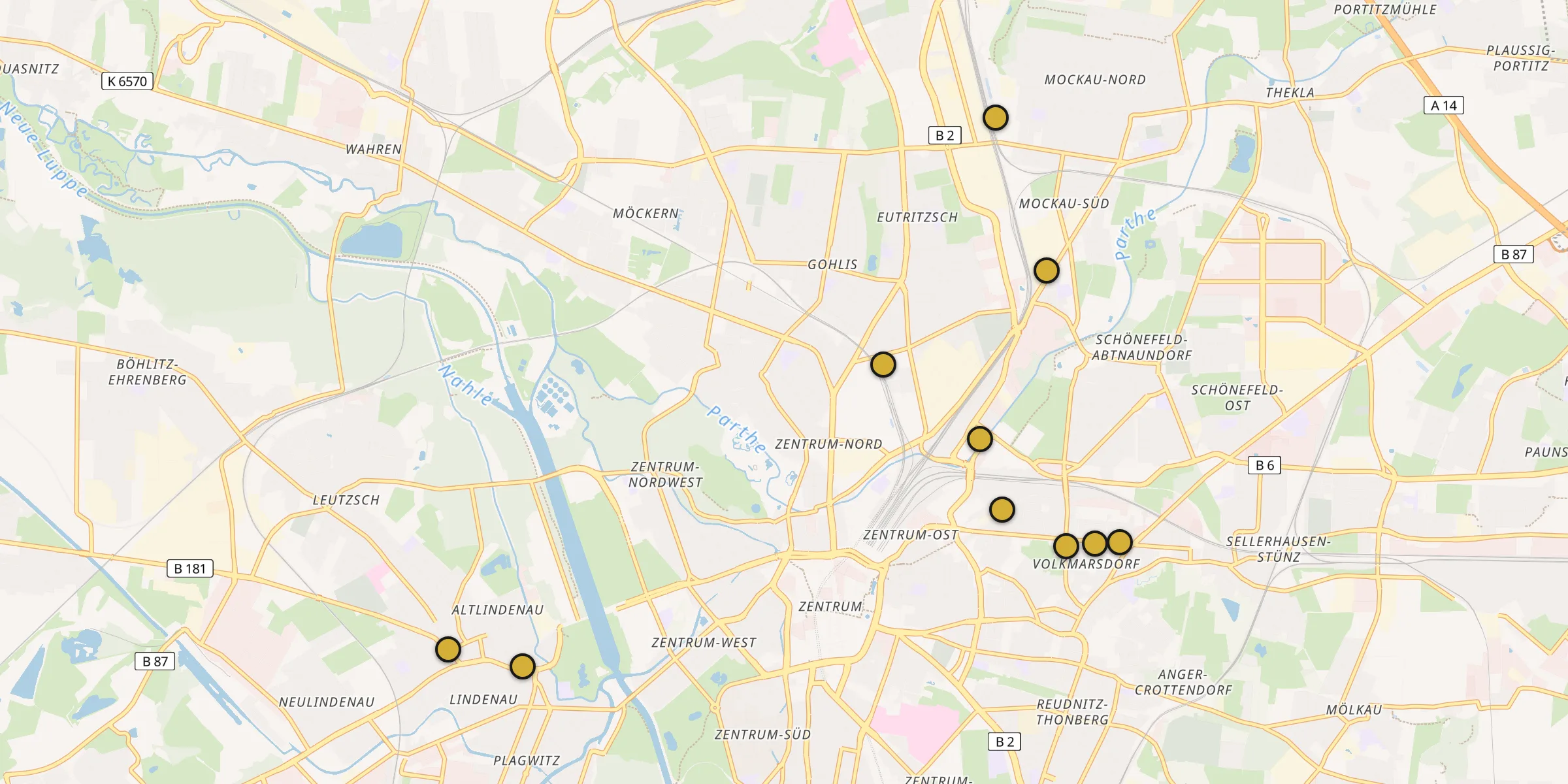 Plan des mosquées à Leipzig : cliquez sur un point pour voir la fiche