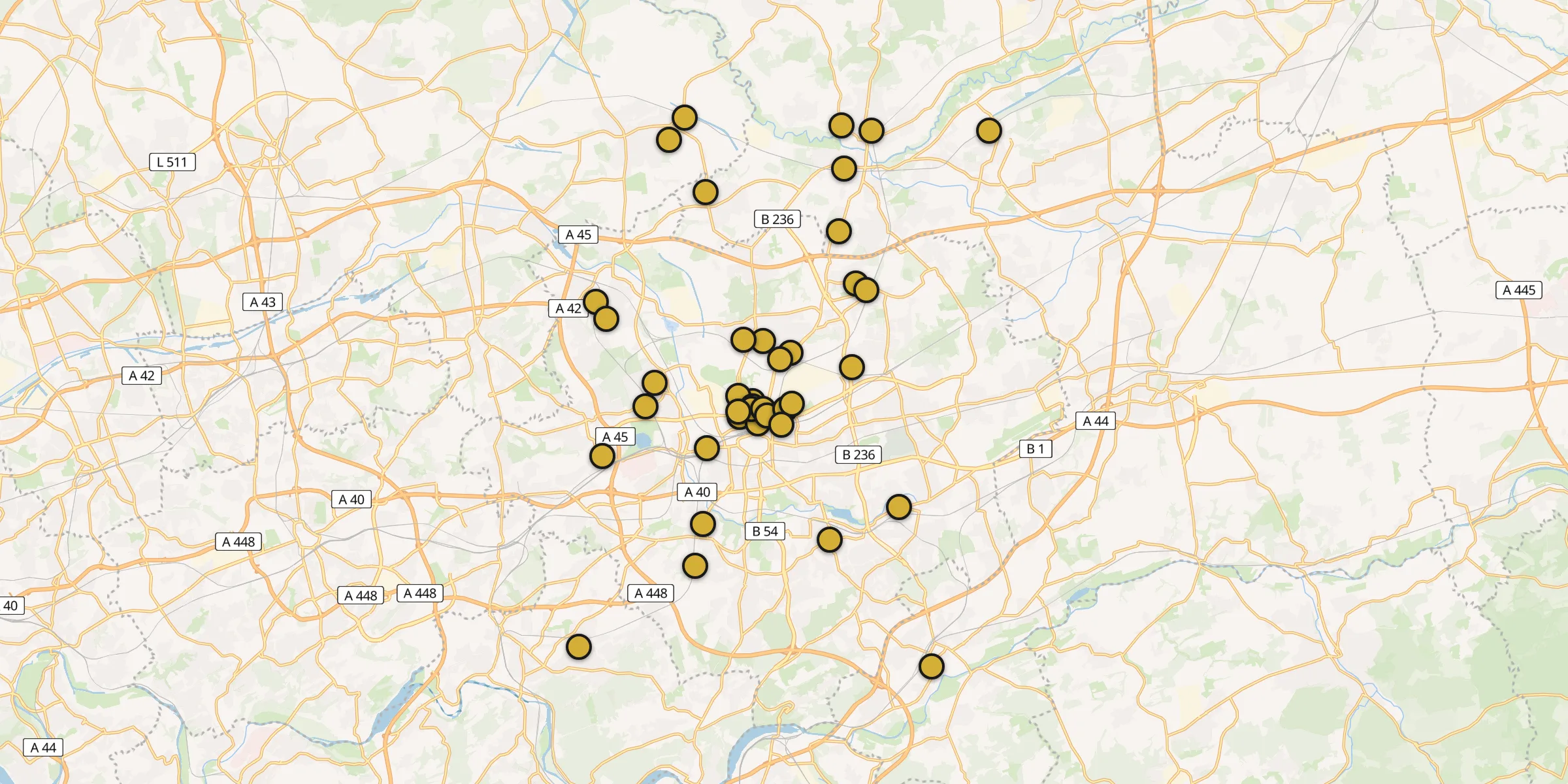 Plan des mosquées à Dortmund : cliquez sur un point pour voir la fiche