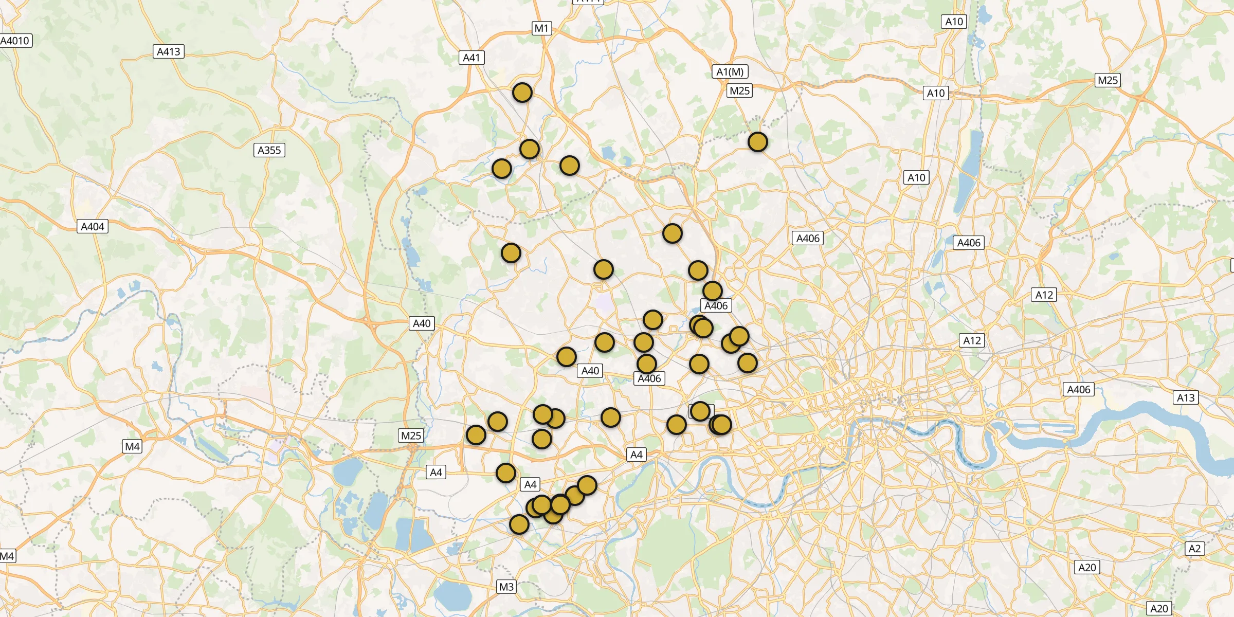 Plan des mosquées à Brent : cliquez sur un point pour voir la fiche