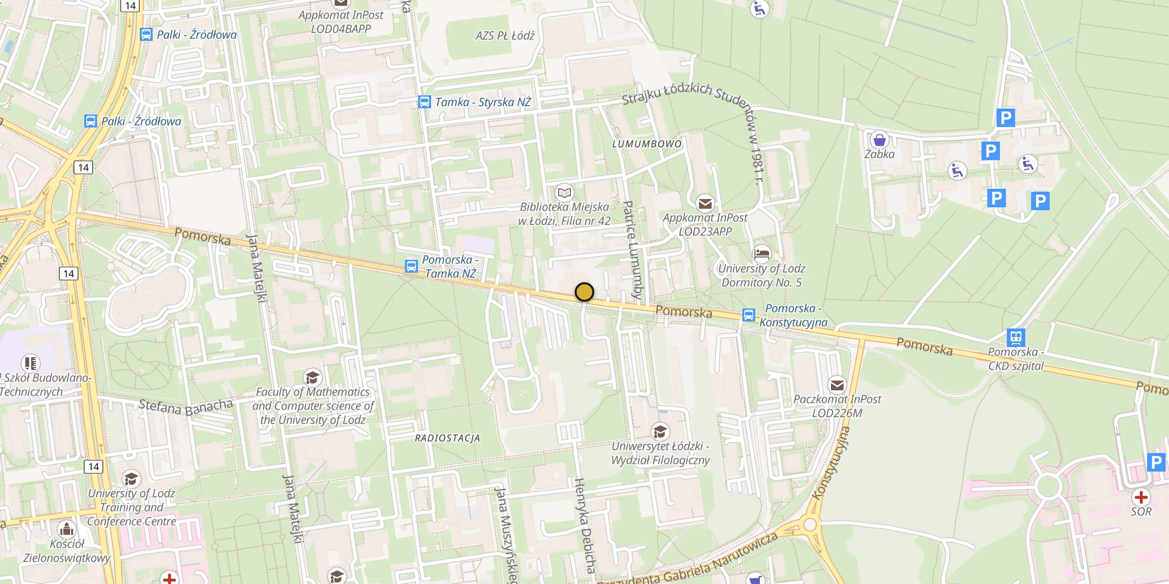 Plan des mosquées à Łódź : cliquez sur un point pour voir la fiche