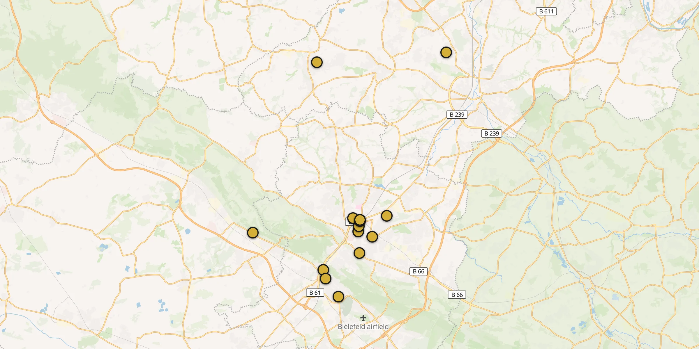 Plan des mosquées à Bielefeld : cliquez sur un point pour voir la fiche