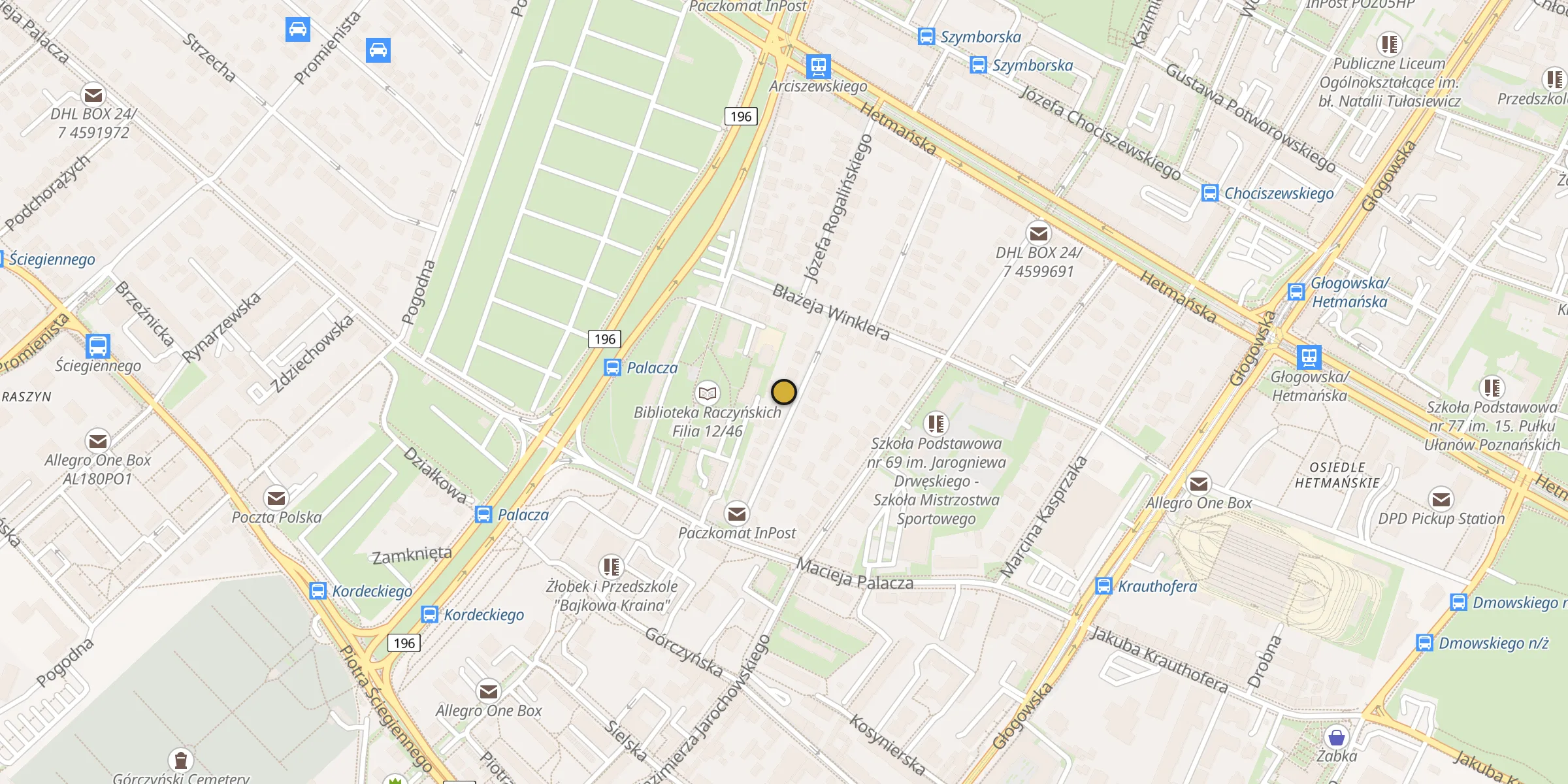 Plan des mosquées à Poznań : cliquez sur un point pour voir la fiche