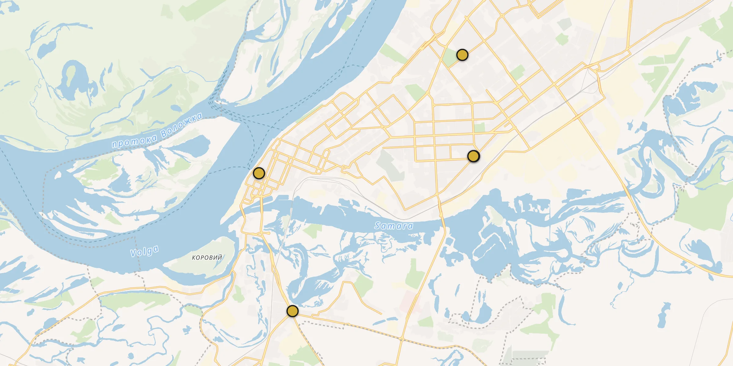 Plan des mosquées à Samara : cliquez sur un point pour voir la fiche