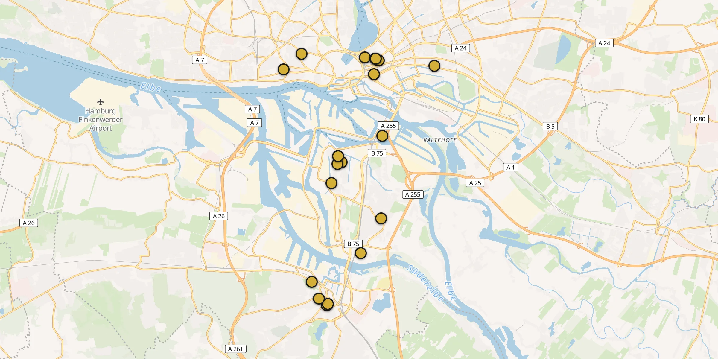Plan des mosquées à Arrondissement de Hambourg-Mitte : cliquez sur un point pour voir la fiche
