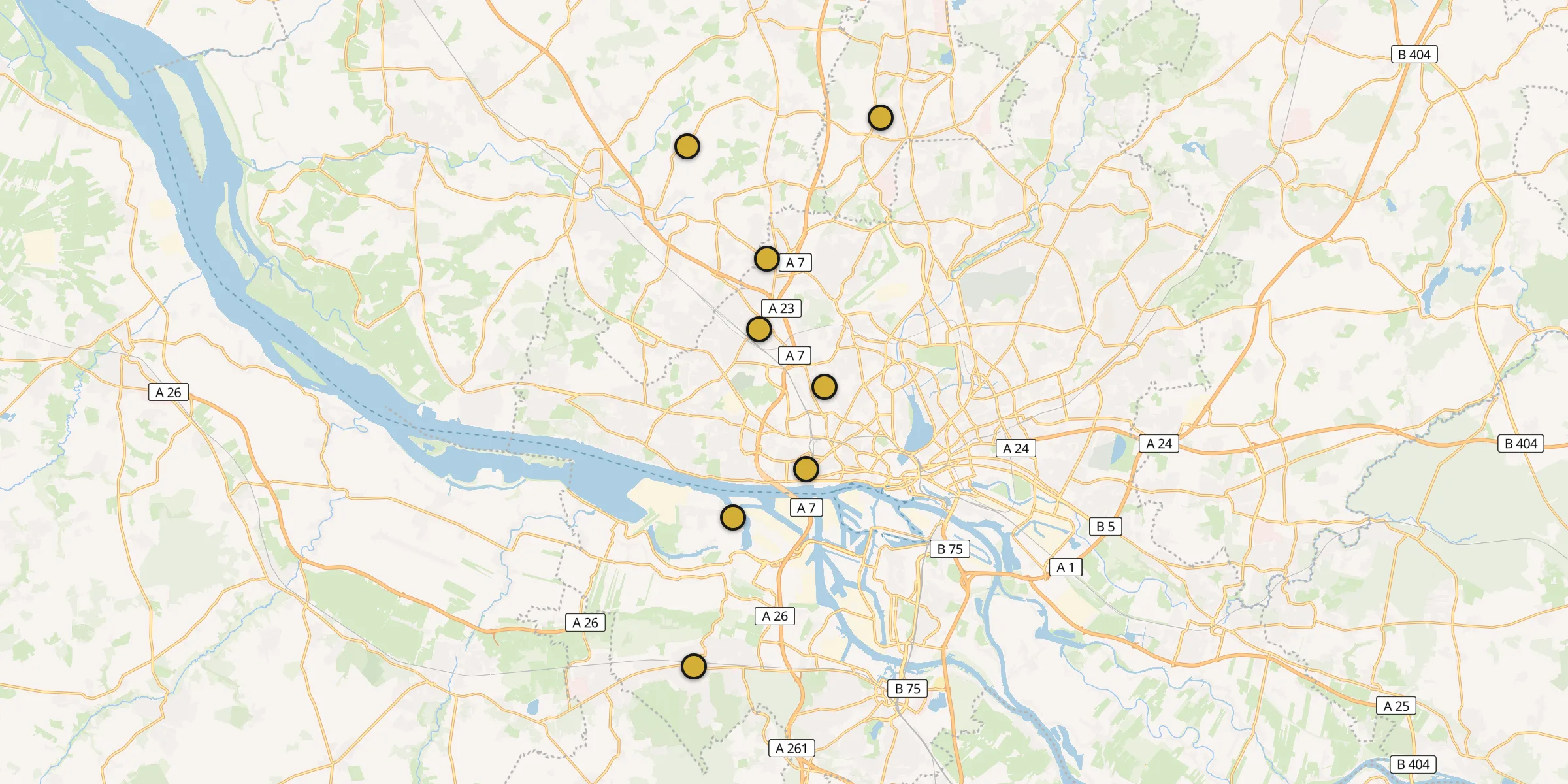 Plan des mosquées à Arrondissement de Hambourg-Nord : cliquez sur un point pour voir la fiche