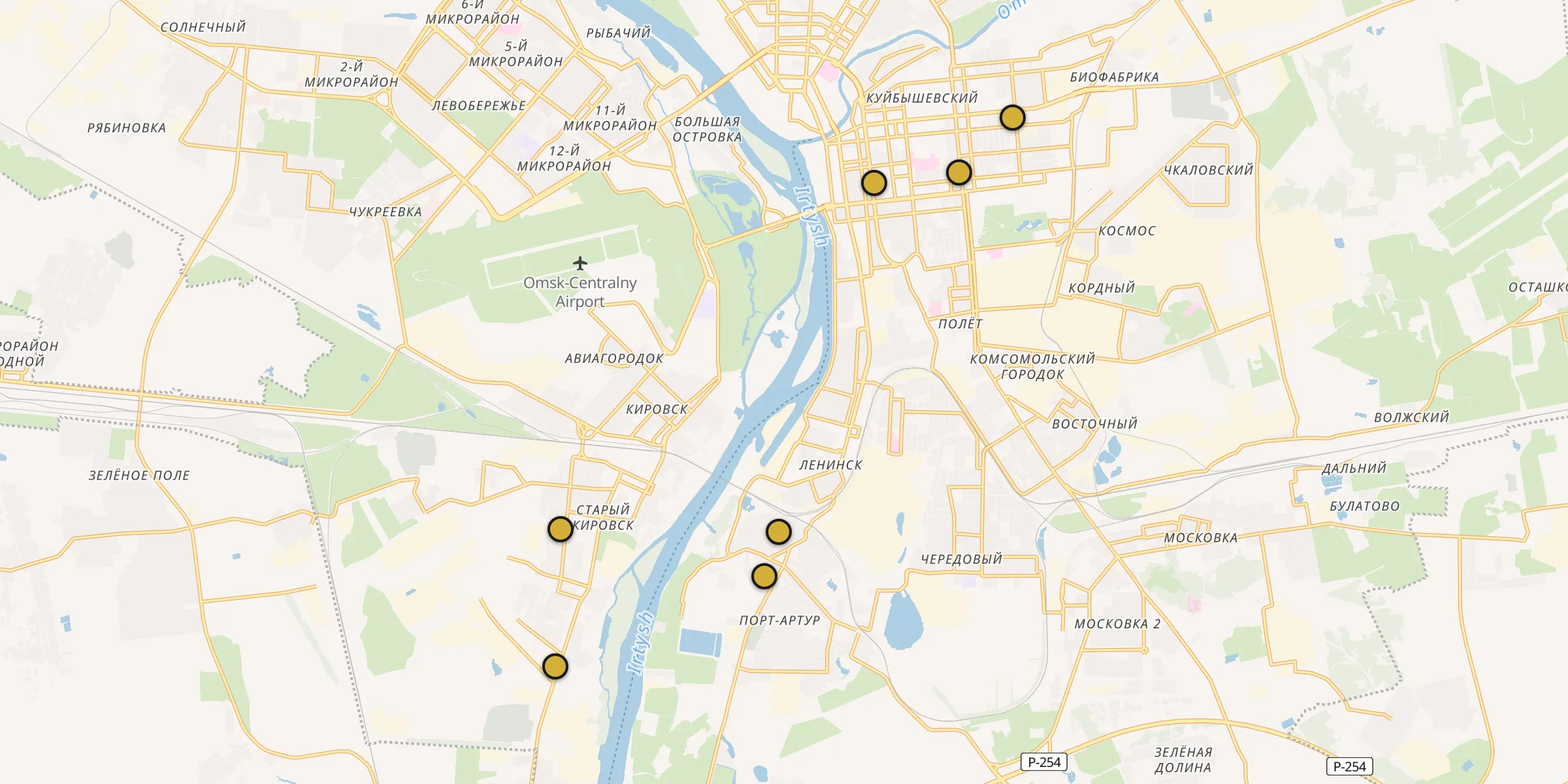 Plan des mosquées à Omsk : cliquez sur un point pour voir la fiche