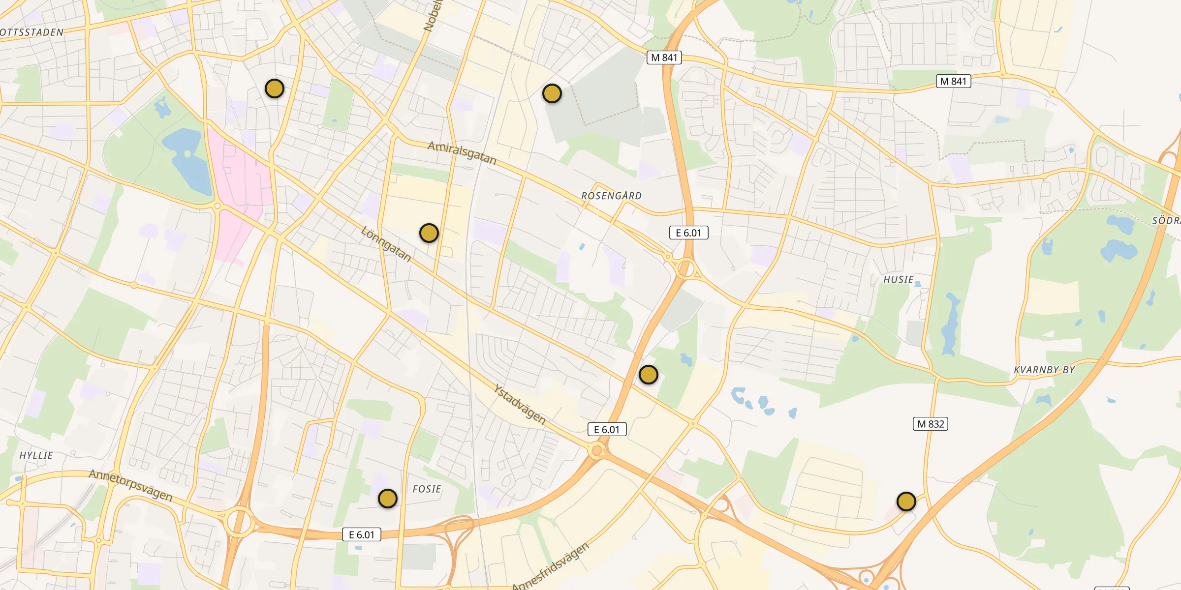 Plan des mosquées à Malmö : cliquez sur un point pour voir la fiche