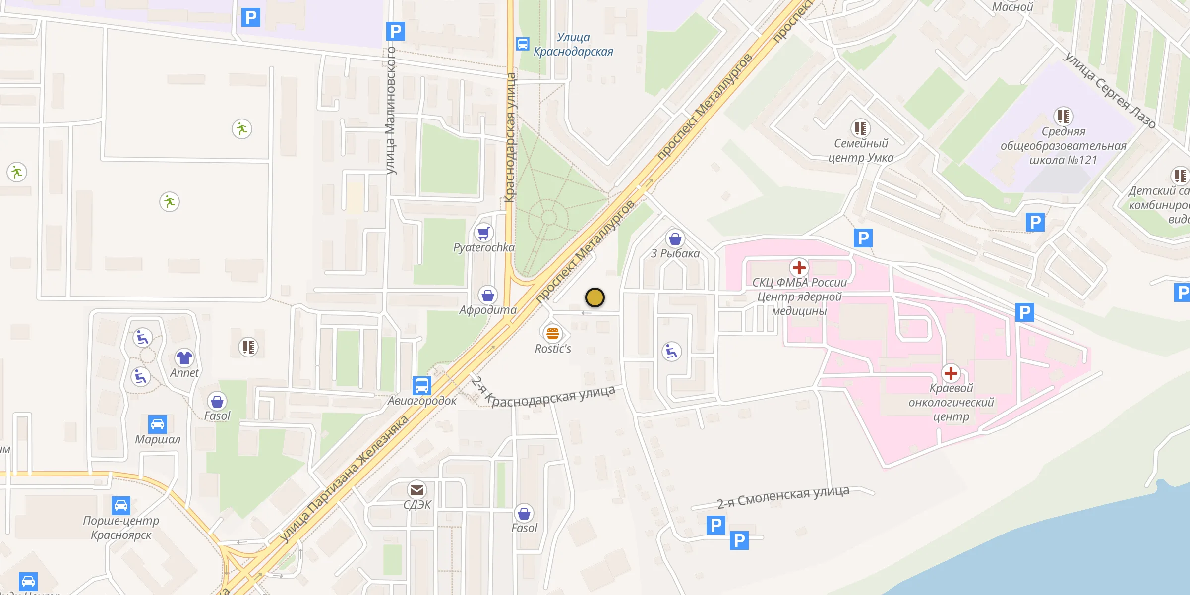 Plan des mosquées à Krasnoïarsk : cliquez sur un point pour voir la fiche
