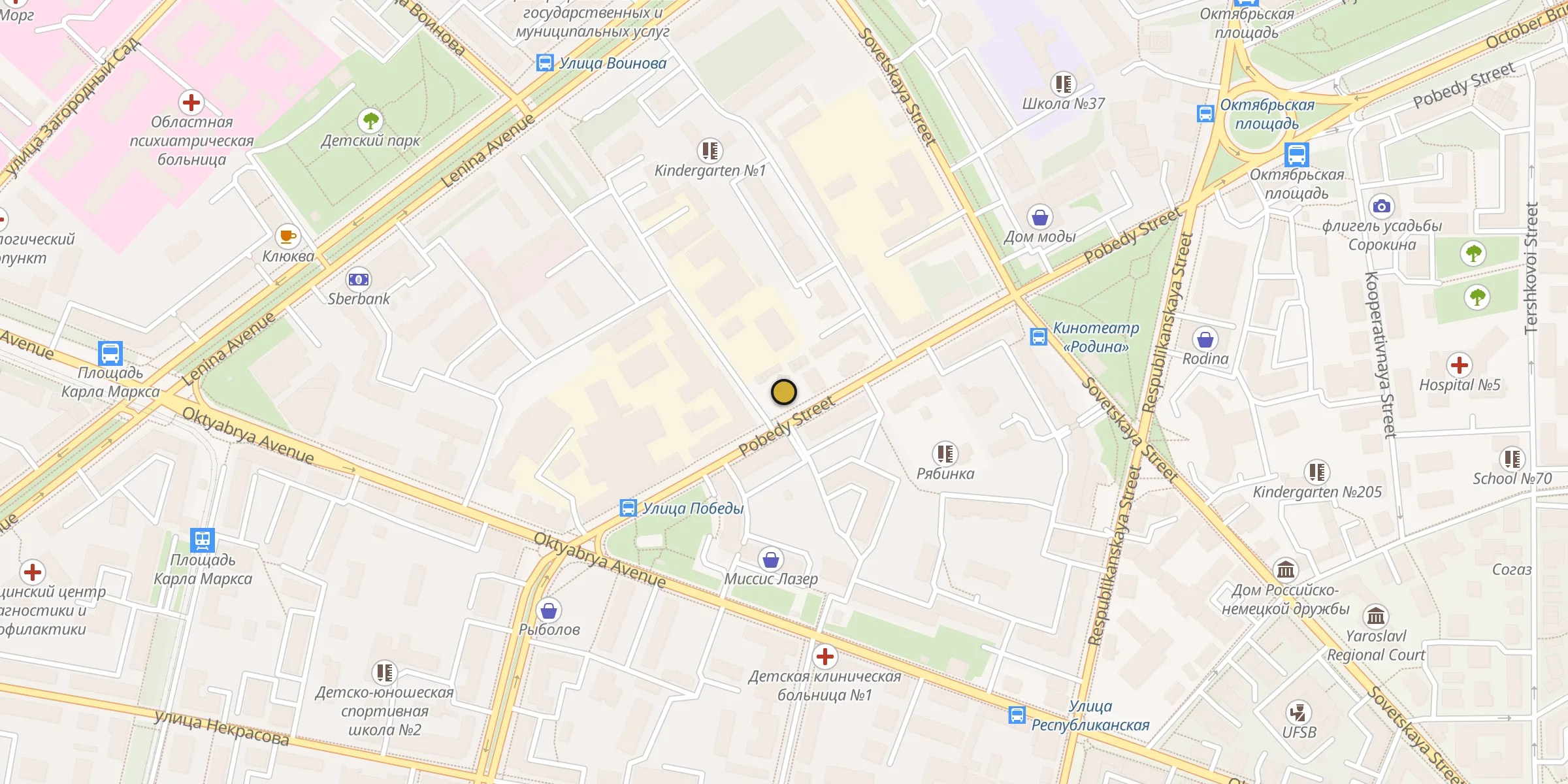 Plan des mosquées à Iaroslavl : cliquez sur un point pour voir la fiche