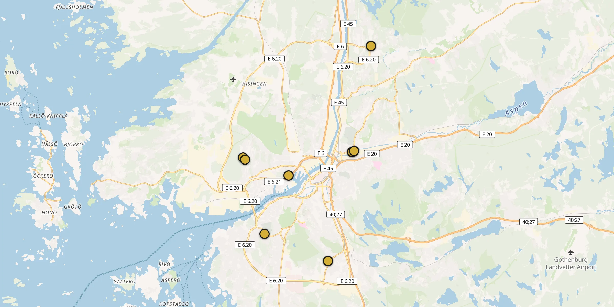 Plan des mosquées à Göteborg : cliquez sur un point pour voir la fiche