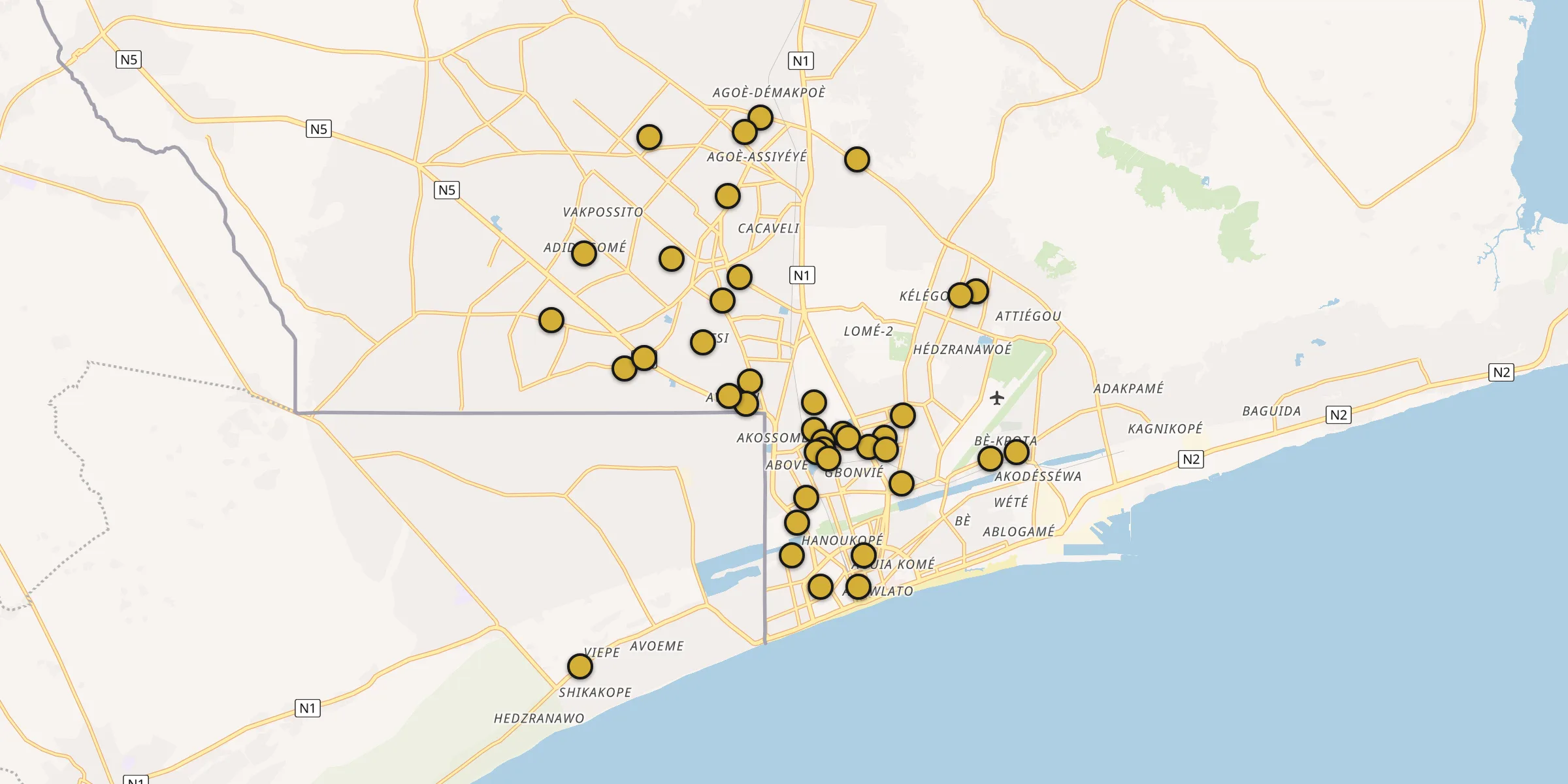 Carte des mosquées à Lomé