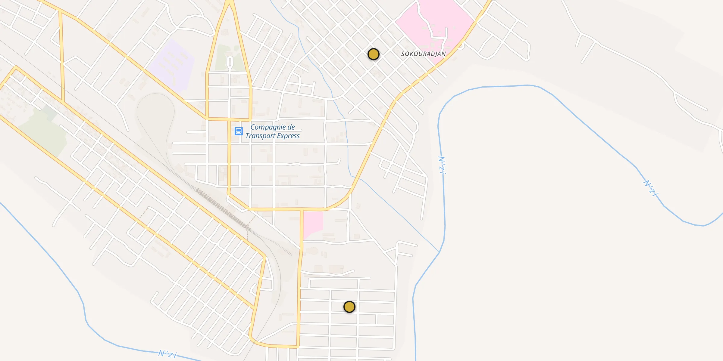 Plan des mosquées à Dimbokro : cliquez sur un point pour voir la fiche