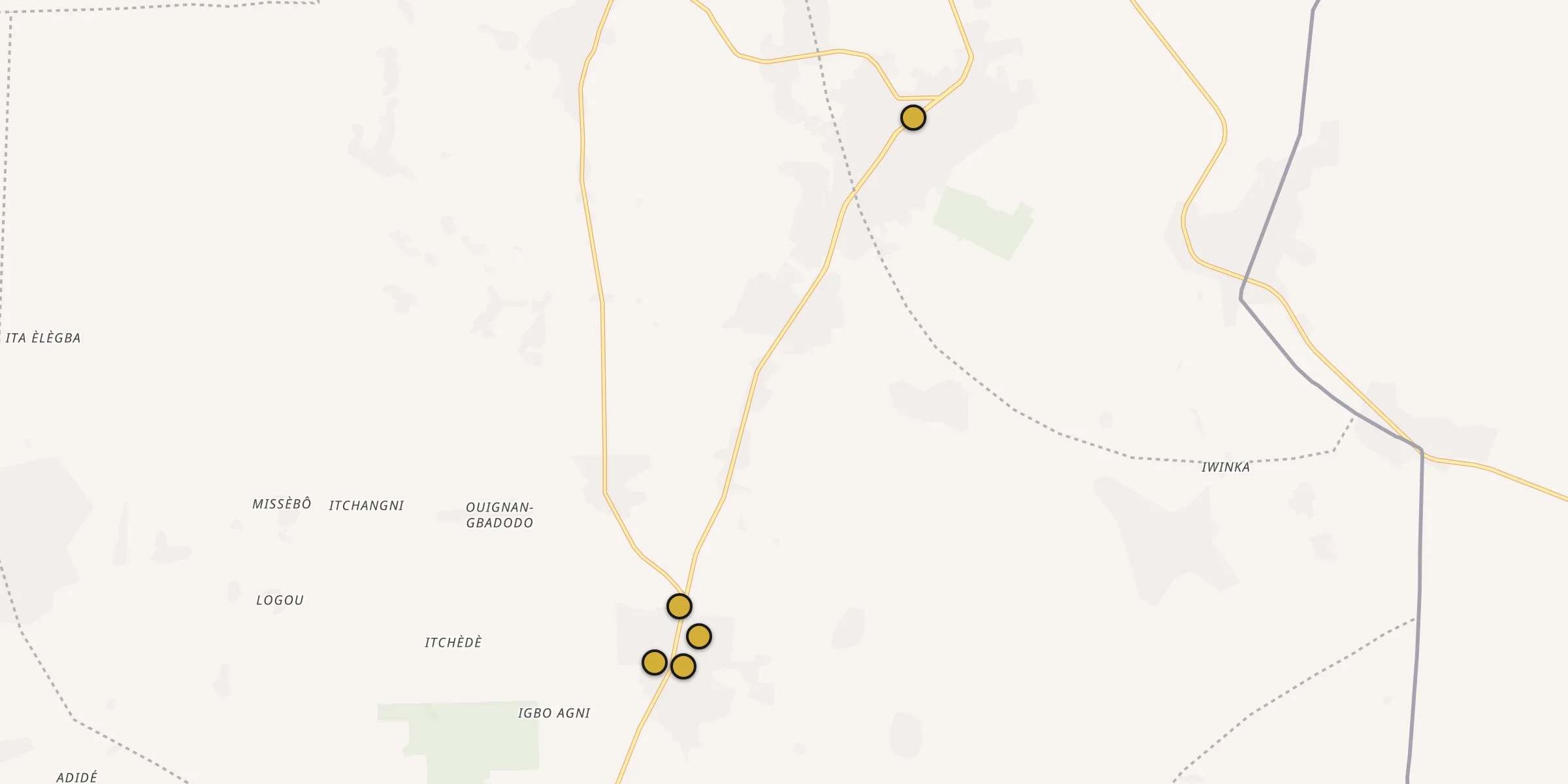Plan des mosquées à Pobé : cliquez sur un point pour voir la fiche
