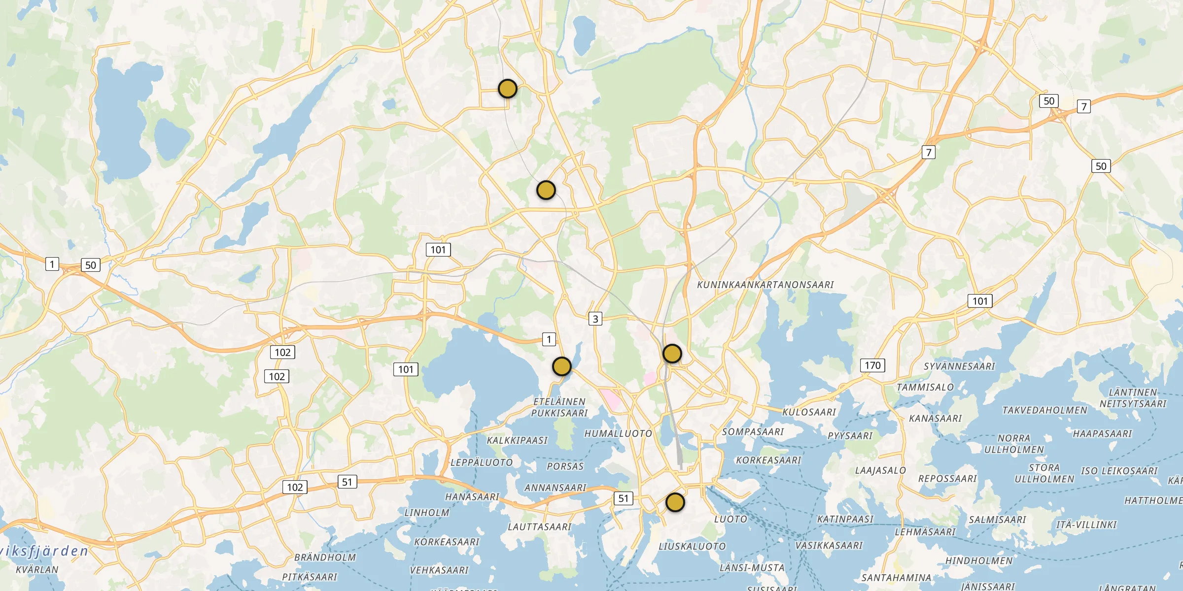 Carte des mosquées à Helsinki